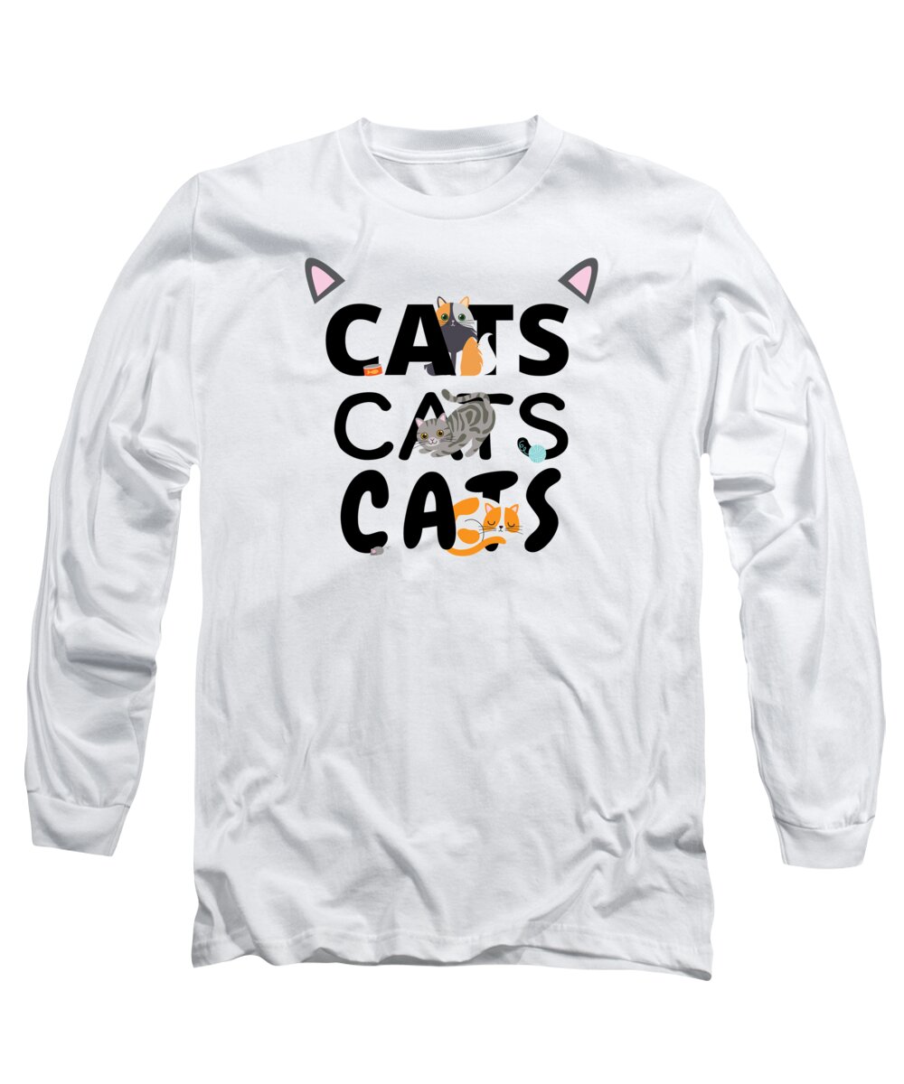 Kitten Long Sleeve T-Shirt featuring the digital art Cats Cats Cats Kitten Kitty Cat Pet Feline Gift #6 by Mister Tee