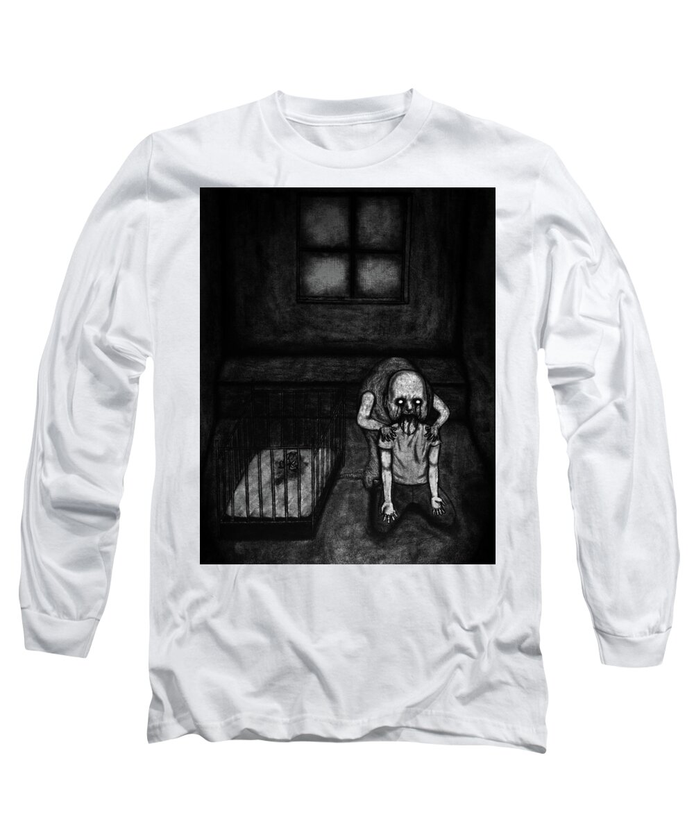 Horror Long Sleeve T-Shirt featuring the drawing Nightmare Chewer - Artwork #2 by Ryan Nieves