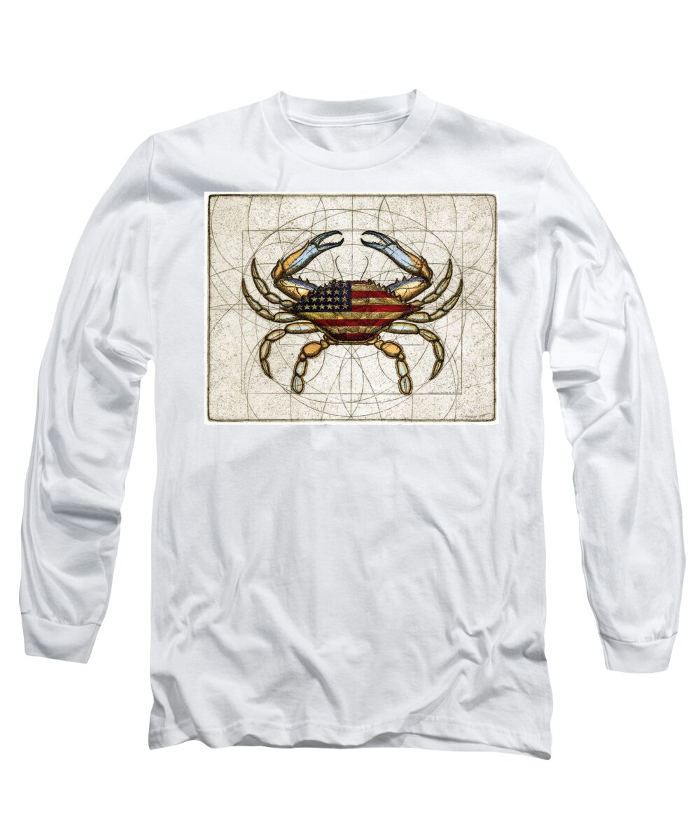 Charles Harden Long Sleeve T-Shirt featuring the mixed media 4th of July Crab by Charles Harden