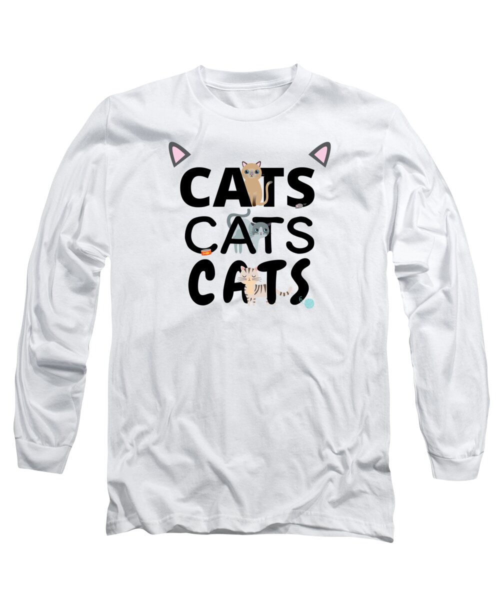 Kitten Long Sleeve T-Shirt featuring the digital art Cats Cats Cats Kitten Kitty Cat Pet Feline Gift #4 by Mister Tee