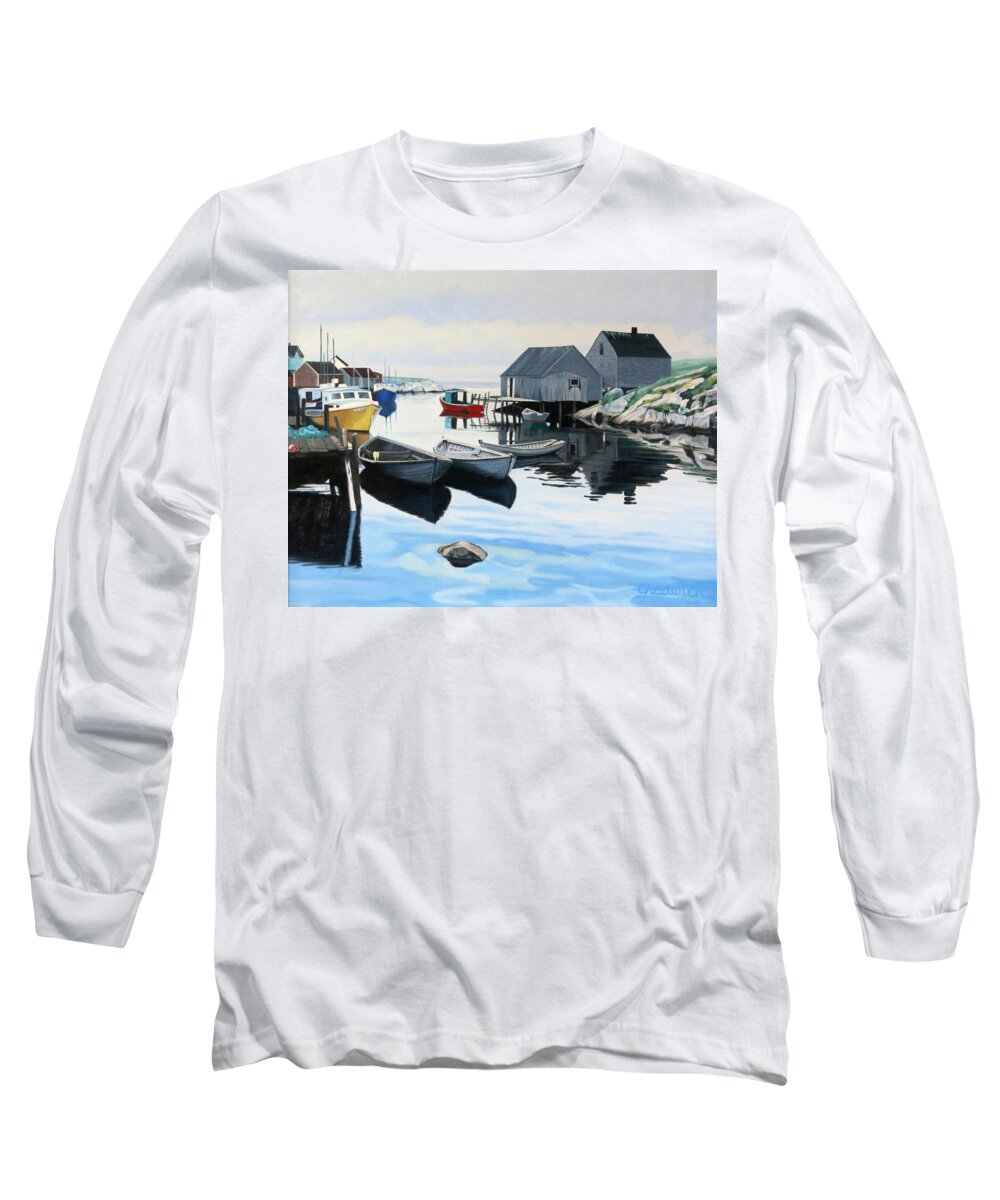 125 Long Sleeve T-Shirt featuring the painting A Foggy Morning at Peggy's by Phil Chadwick