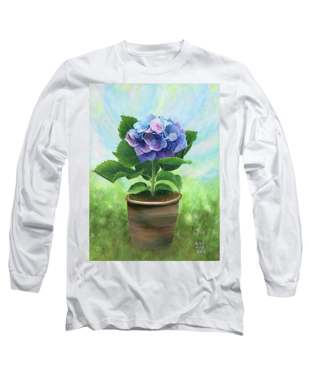 Hydrangea Long Sleeve T-Shirt featuring the painting A Gift to My Angel by Helian Cornwell
