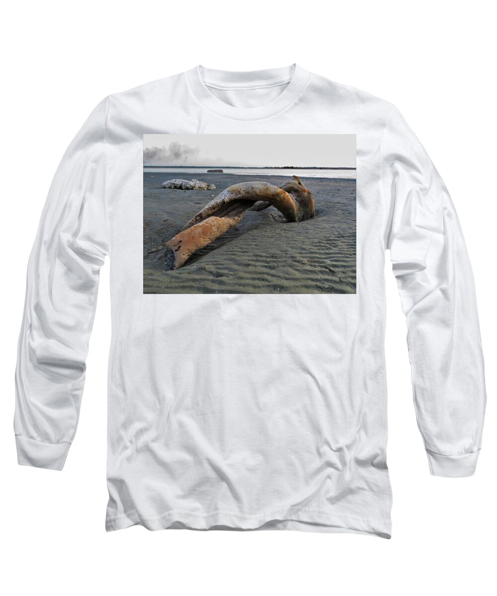 Weipa Long Sleeve T-Shirt featuring the photograph A twisted turning sculpture of drift wood by Joan Stratton