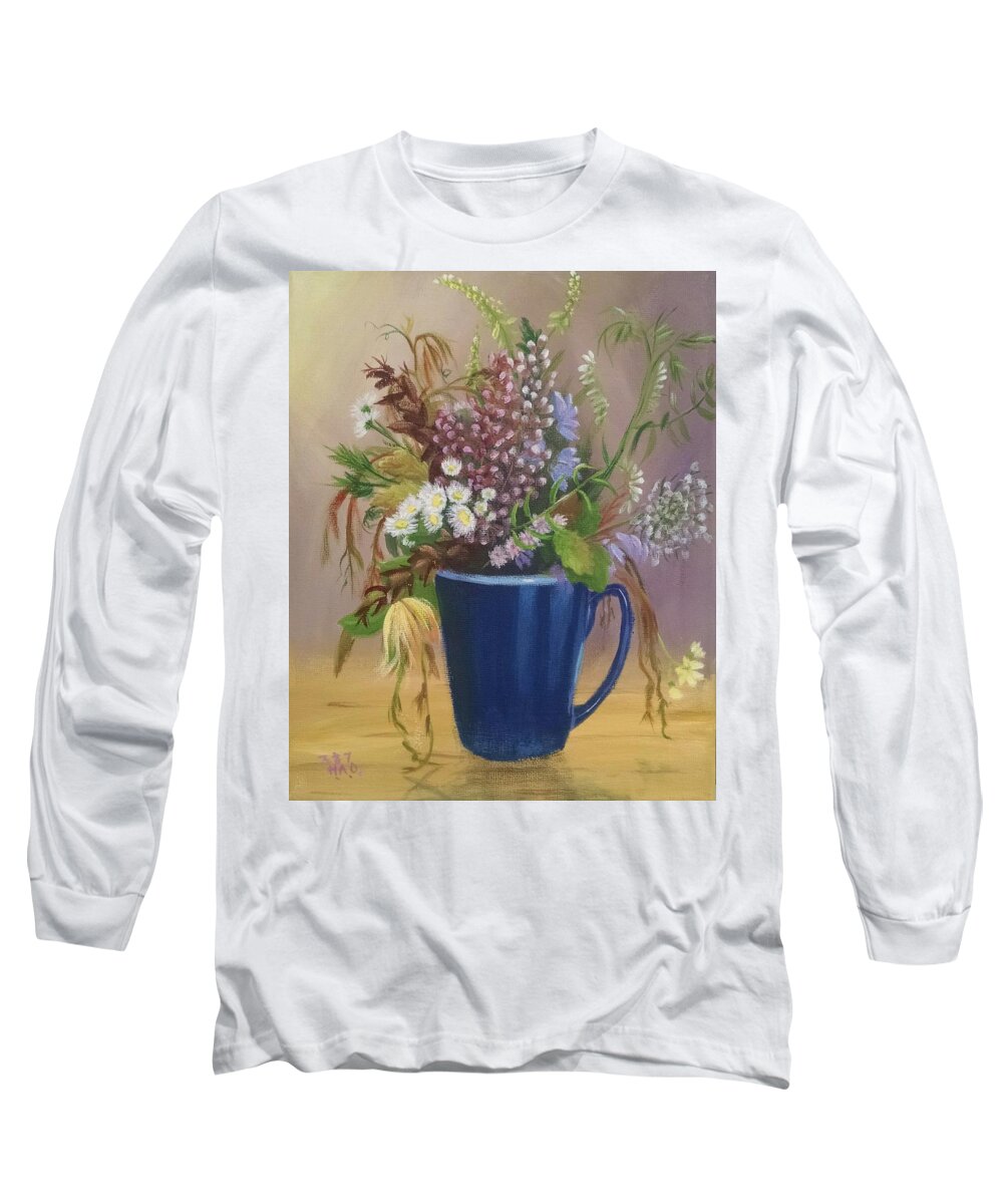 Wild Flowers Long Sleeve T-Shirt featuring the painting A Wild Bunch by Helian Cornwell