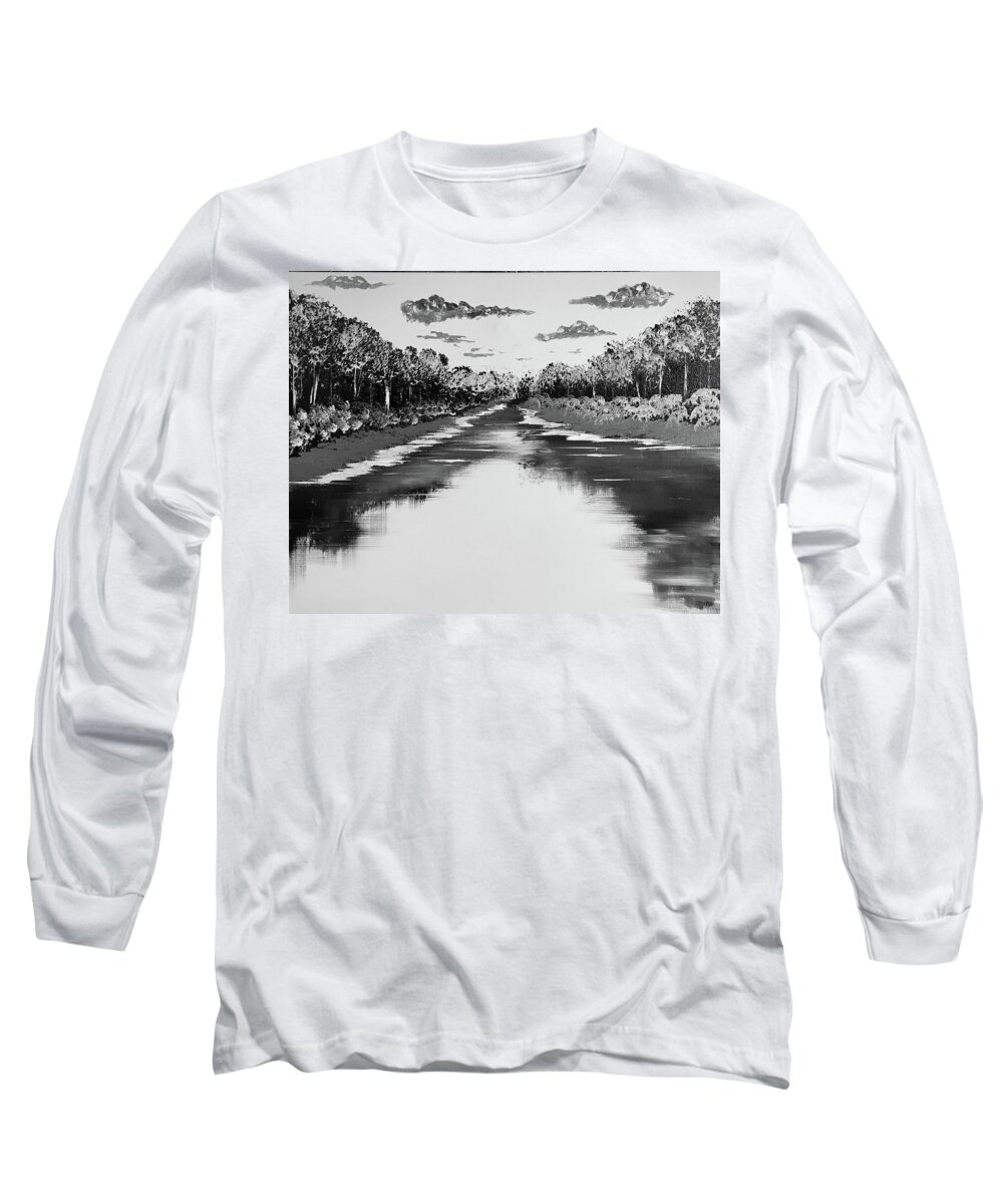 Black And White Abstract Landscape With Trees Long Sleeve T-Shirt featuring the painting Abstract Landscape by Willy Proctor