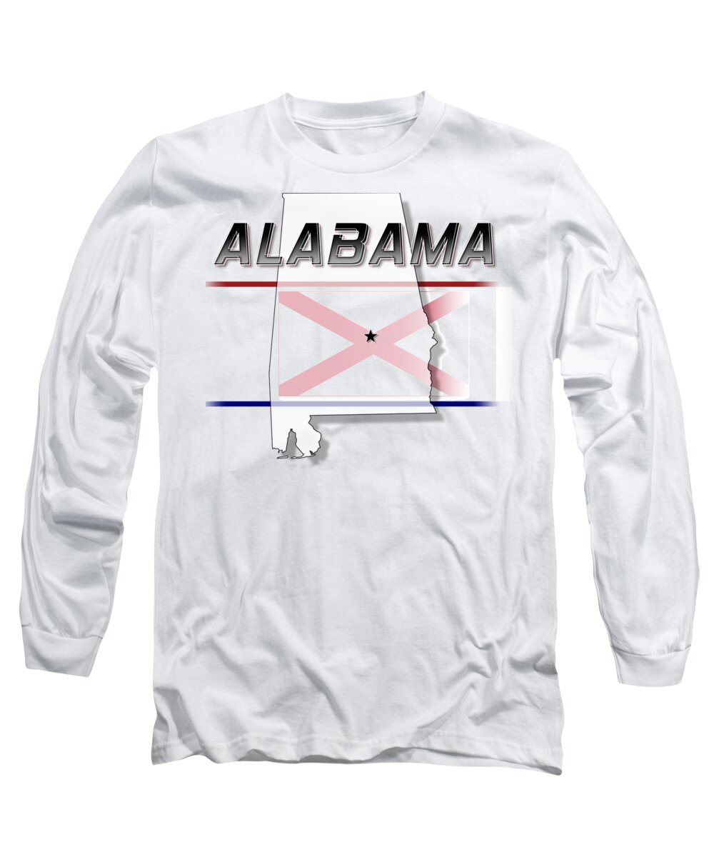 Alabama Long Sleeve T-Shirt featuring the digital art Alabama State Horizontal Print by Rick Bartrand