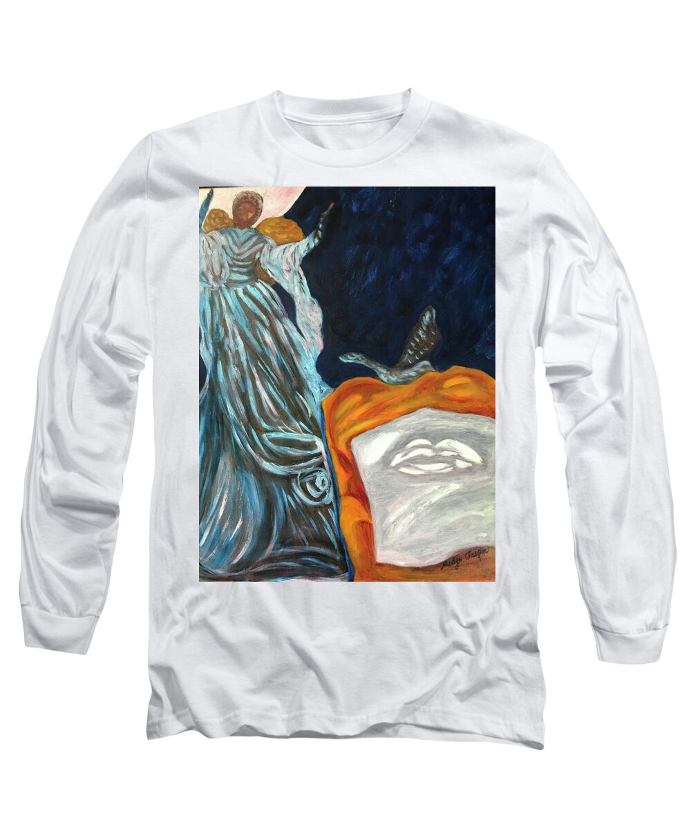 Peace Angel Blue .angel Long Sleeve T-Shirt featuring the painting Angel of Peace by Medge Jaspan
