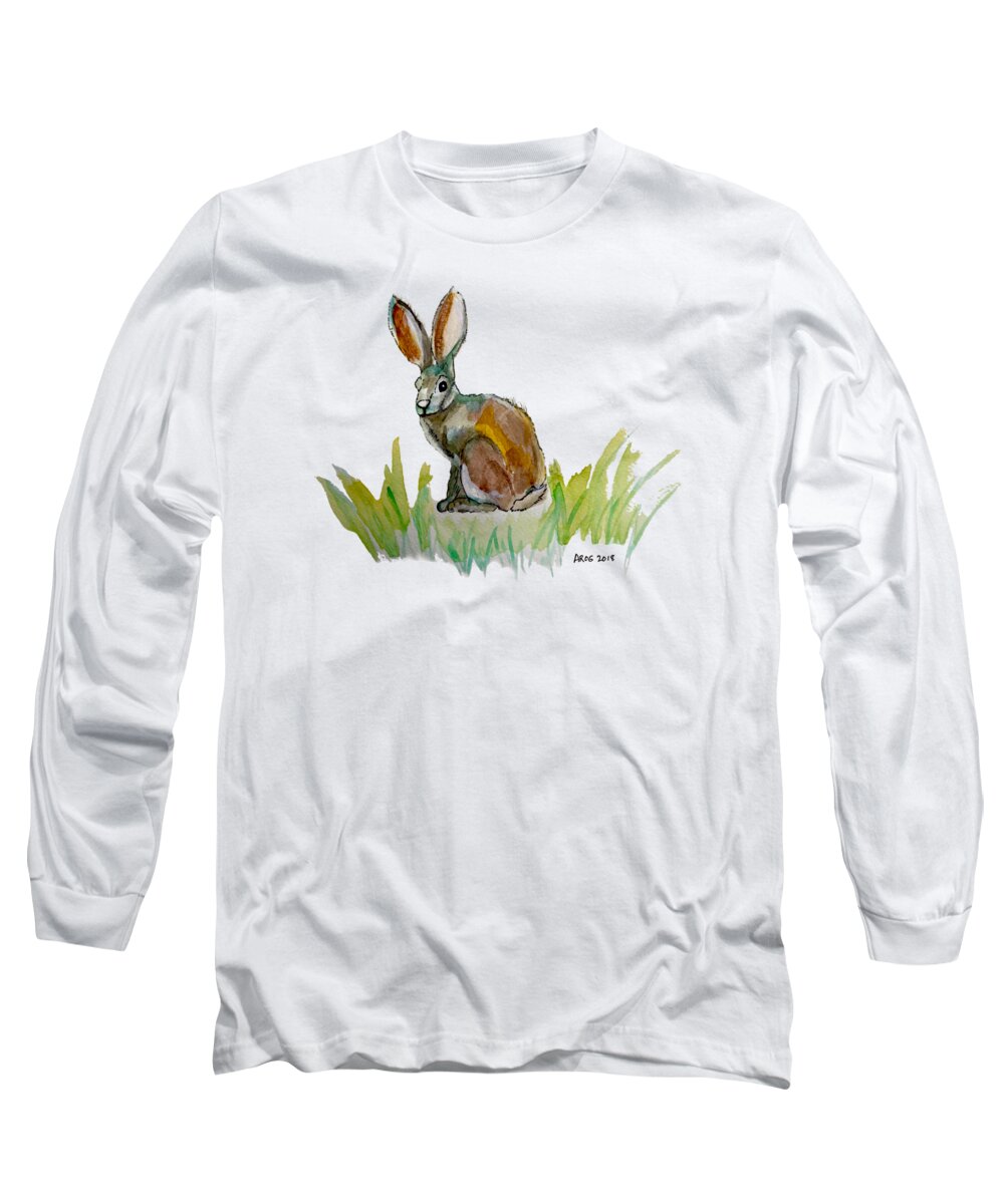 Rabbit Long Sleeve T-Shirt featuring the painting AROGs Rabbit by AHONU Aingeal Rose