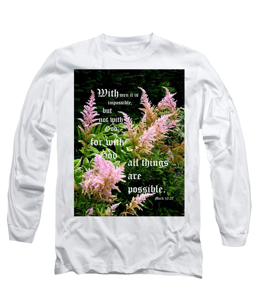 Pink Astilbe Long Sleeve T-Shirt featuring the photograph Astilbe with Mark 10 vs 27 by Mike McBrayer