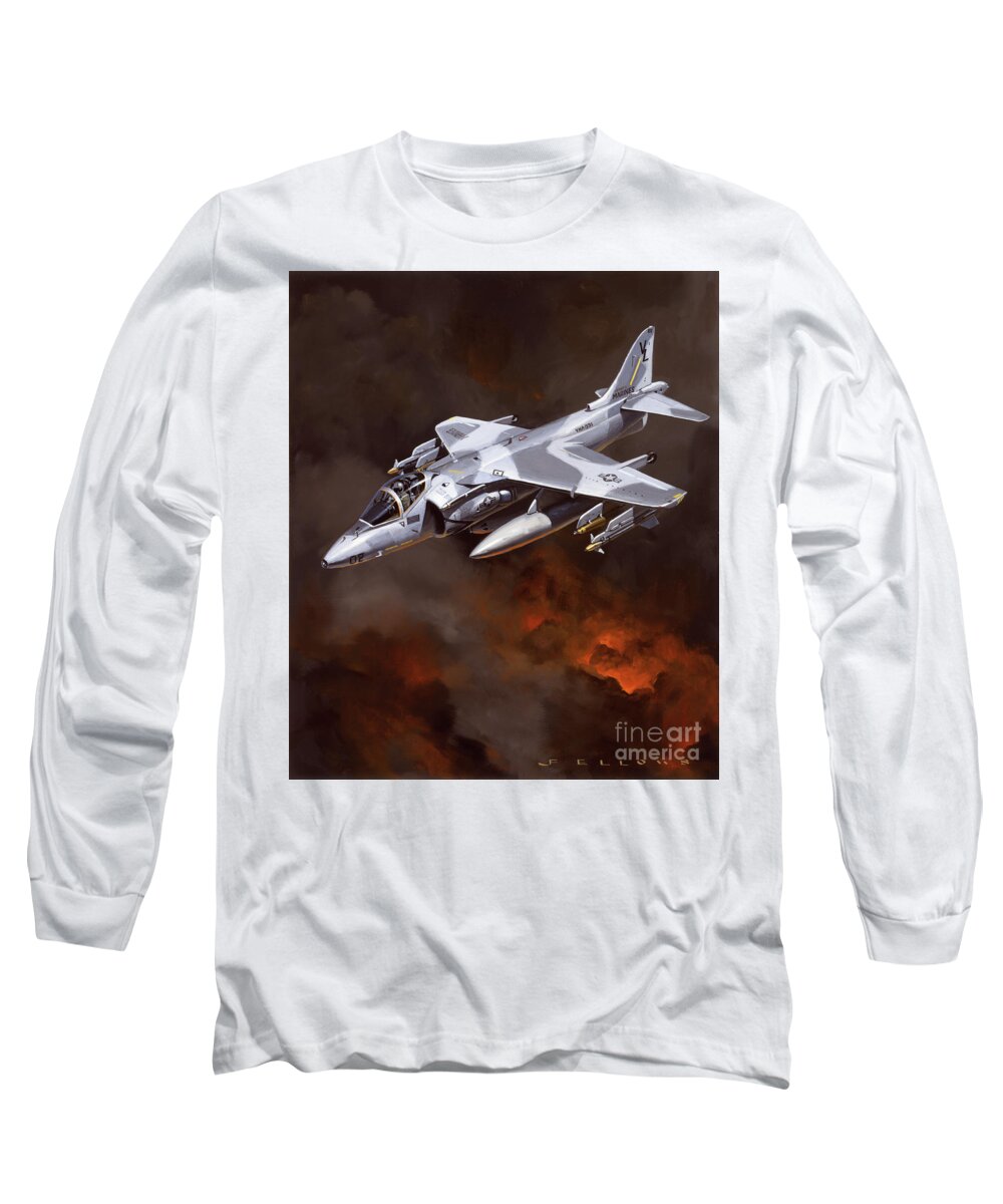Military Aircraft Long Sleeve T-Shirt featuring the painting McDonnell Douglas AV-8B Harrier II by Jack Fellows