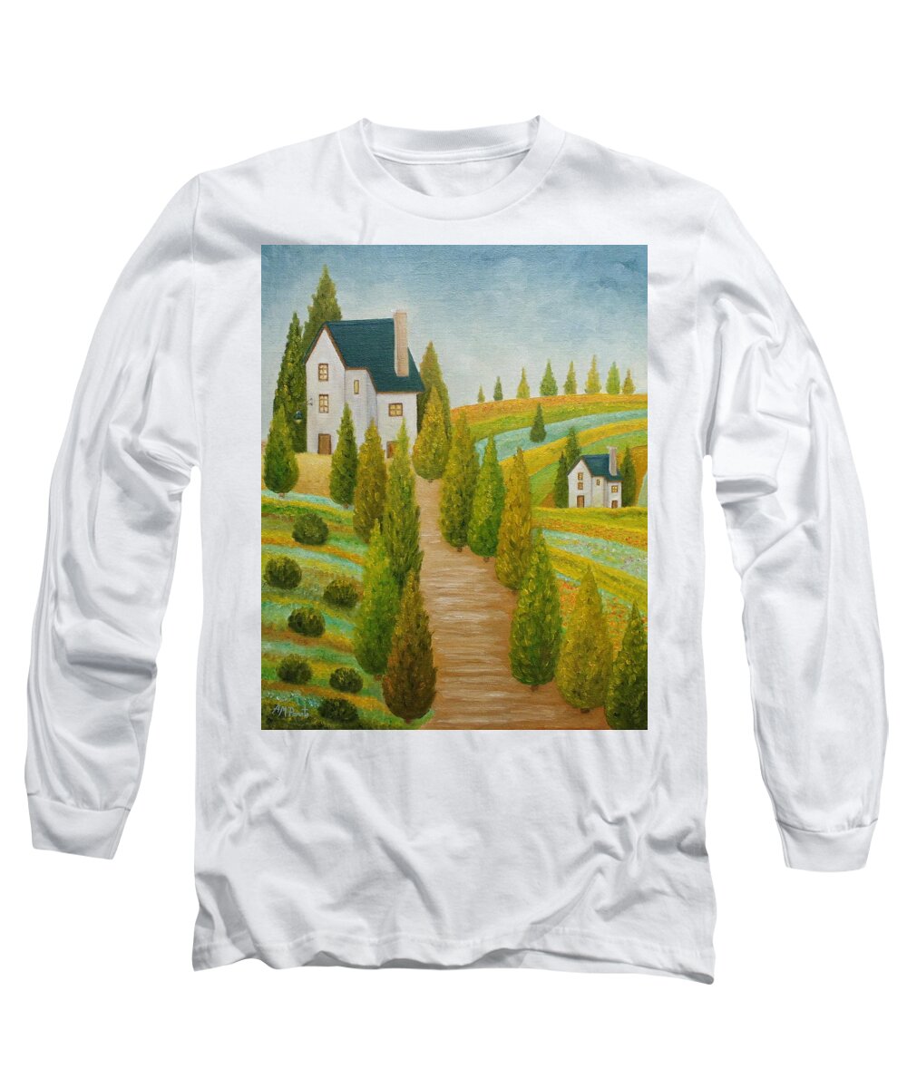 Cypress Art Long Sleeve T-Shirt featuring the painting Balmy Spring Evening by Angeles M Pomata