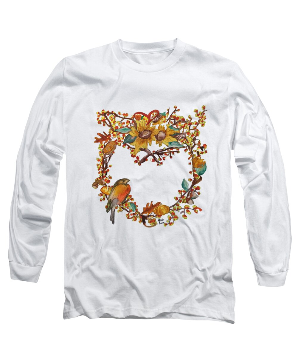 Bittersweet Long Sleeve T-Shirt featuring the painting Bittersweet Wreath by AHONU Aingeal Rose