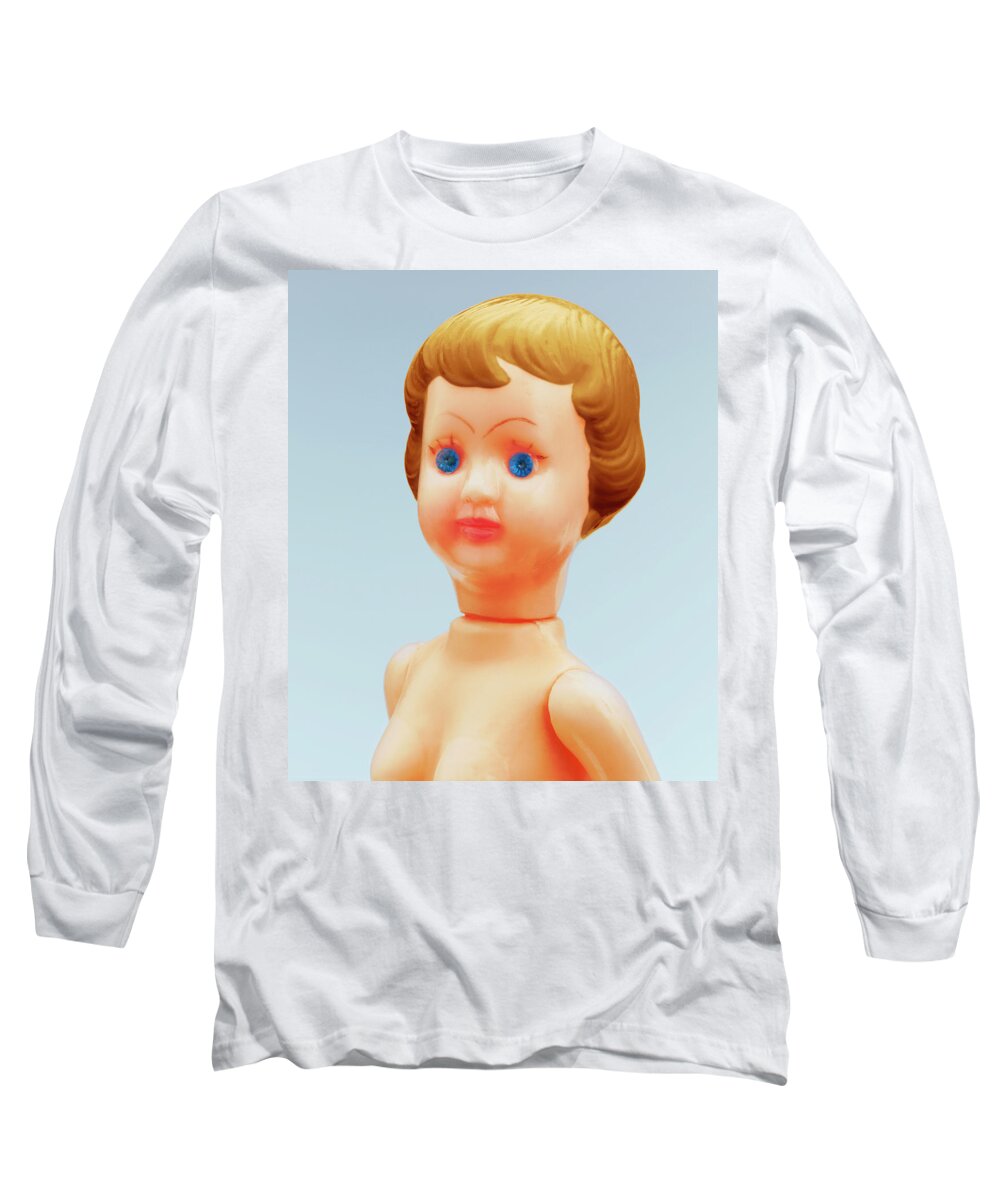 Adult Long Sleeve T-Shirt featuring the drawing Blue Eyed Topless Woman by CSA Images