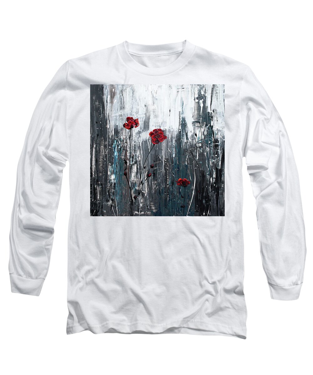 Red Long Sleeve T-Shirt featuring the painting Burgundy Secrets 2 by Mahnoor Shah