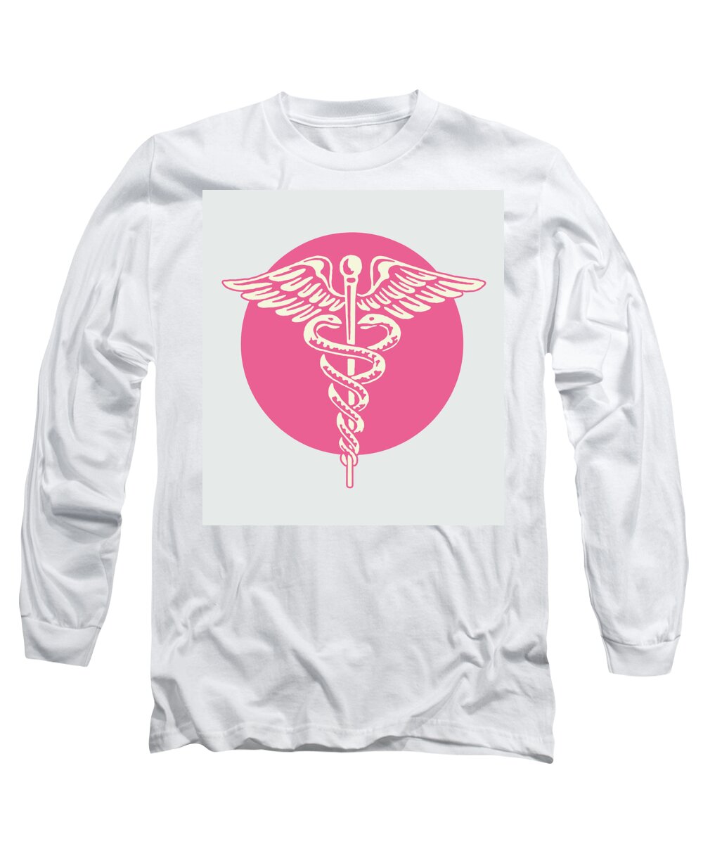 Animal Long Sleeve T-Shirt featuring the drawing Caduceus Medical Symbol by CSA Images