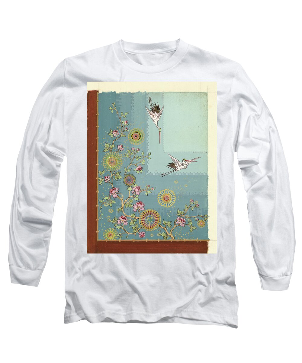 Cranes Long Sleeve T-Shirt featuring the painting Ceiling Design, Union League by George Herzog