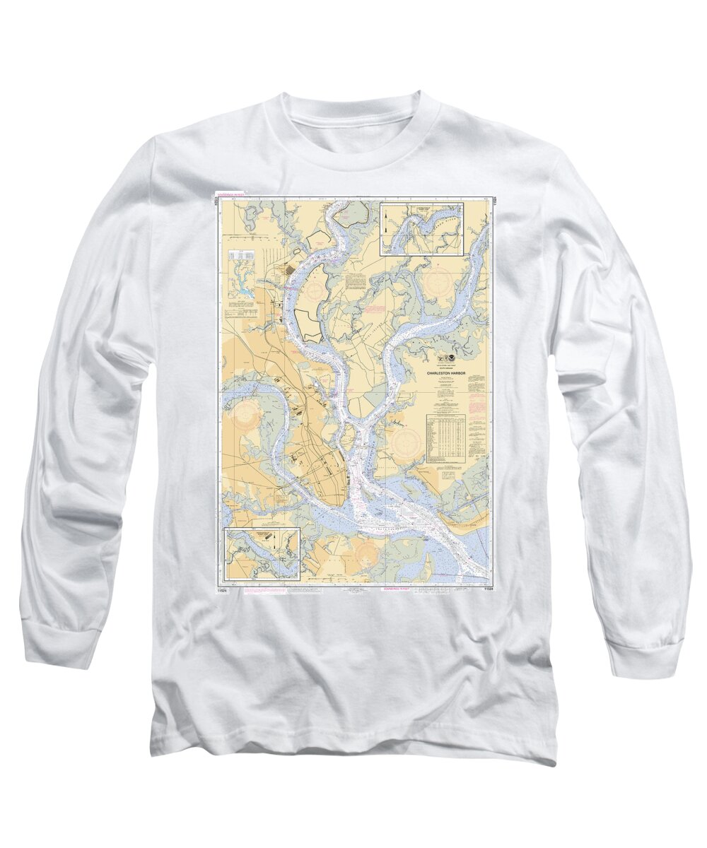 Noaa Long Sleeve T-Shirt featuring the digital art Charleston Harbor, NOAA Chart 11524 by Nautical Chartworks