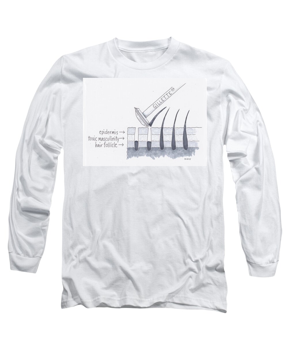 Captionless Long Sleeve T-Shirt featuring the drawing Close Shave by Teresa Burns Parkhurst