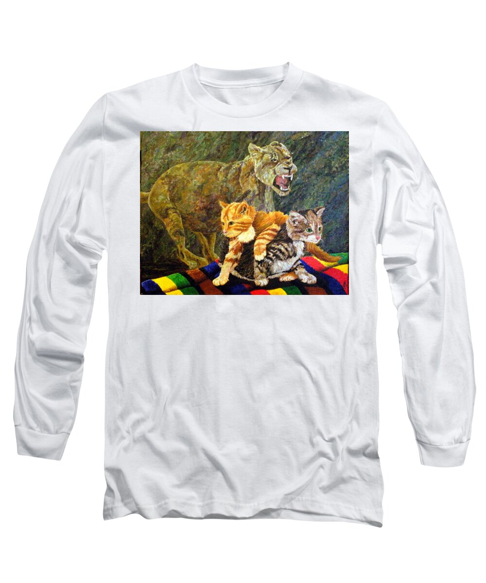 Cat Long Sleeve T-Shirt featuring the painting Collage One by Margaret Zabor
