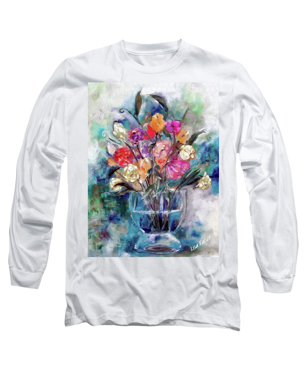 Contemporary Long Sleeve T-Shirt featuring the digital art Contemporary February Floral by Lisa Kaiser