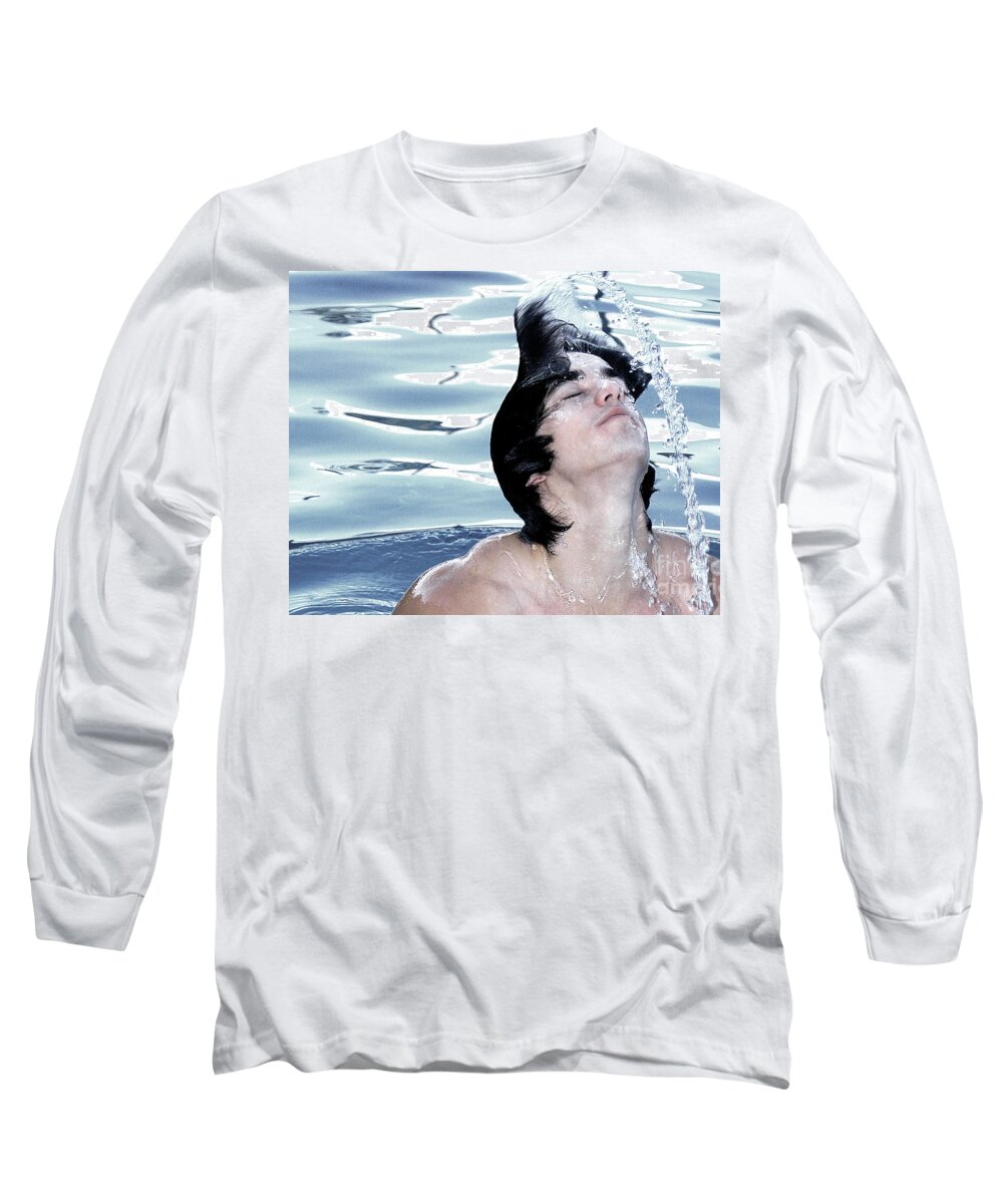 Swim Long Sleeve T-Shirt featuring the photograph Cool Blue Splash by Gunther Allen