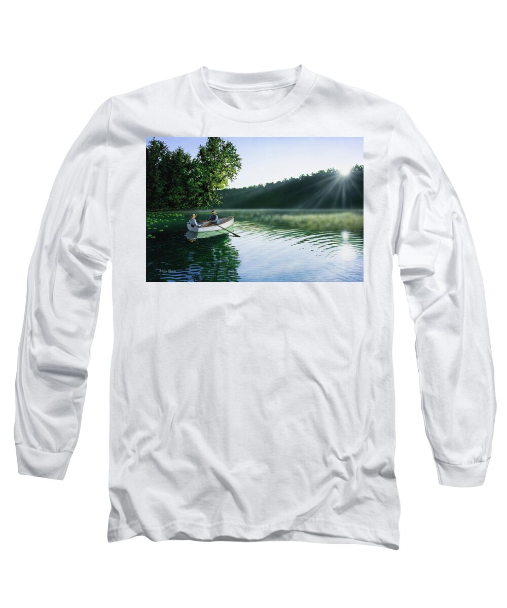 Landscape Long Sleeve T-Shirt featuring the painting Cruise for Two by Anthony J Padgett