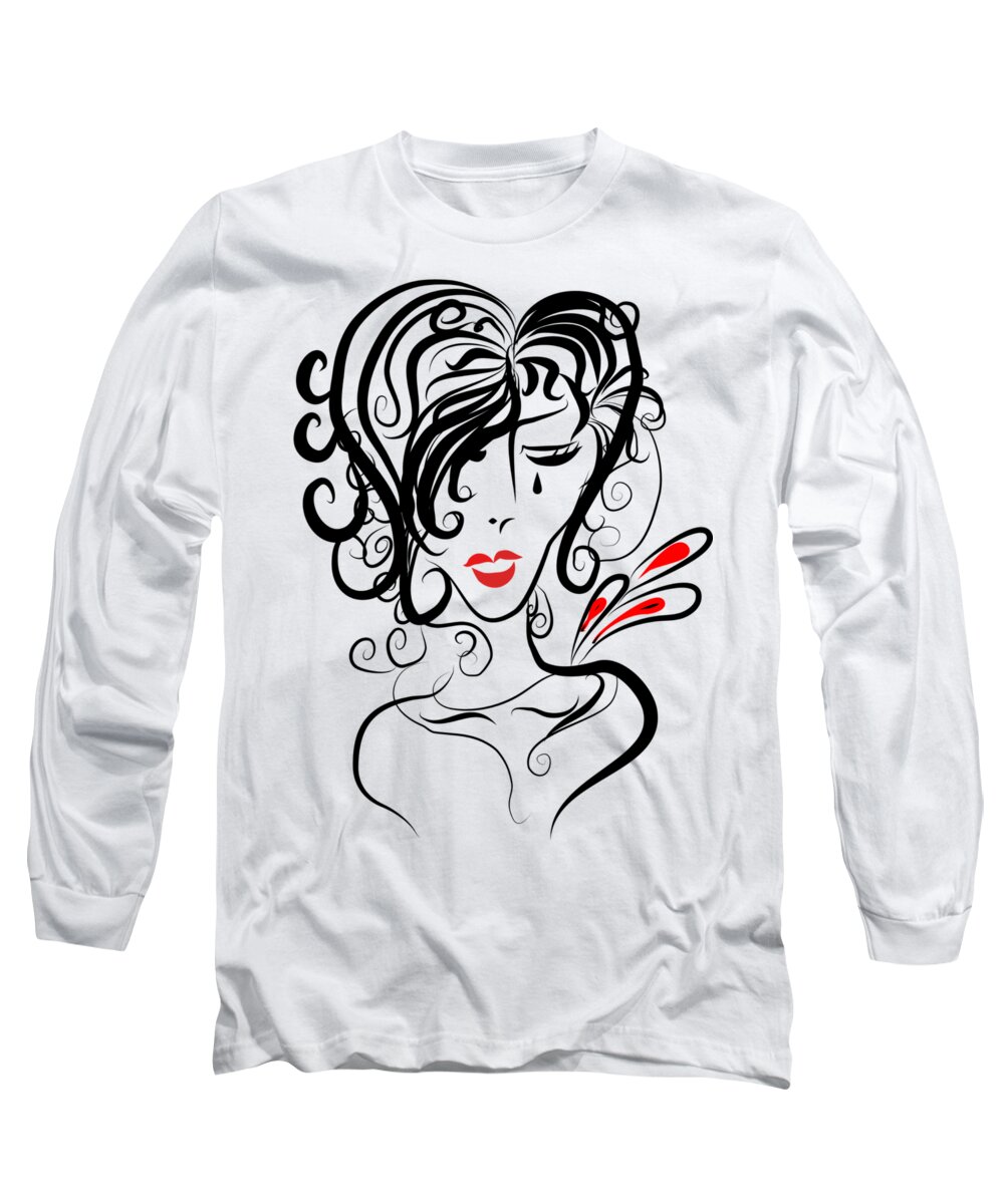 Cry Long Sleeve T-Shirt featuring the digital art Crying Lady by Patricia Piotrak