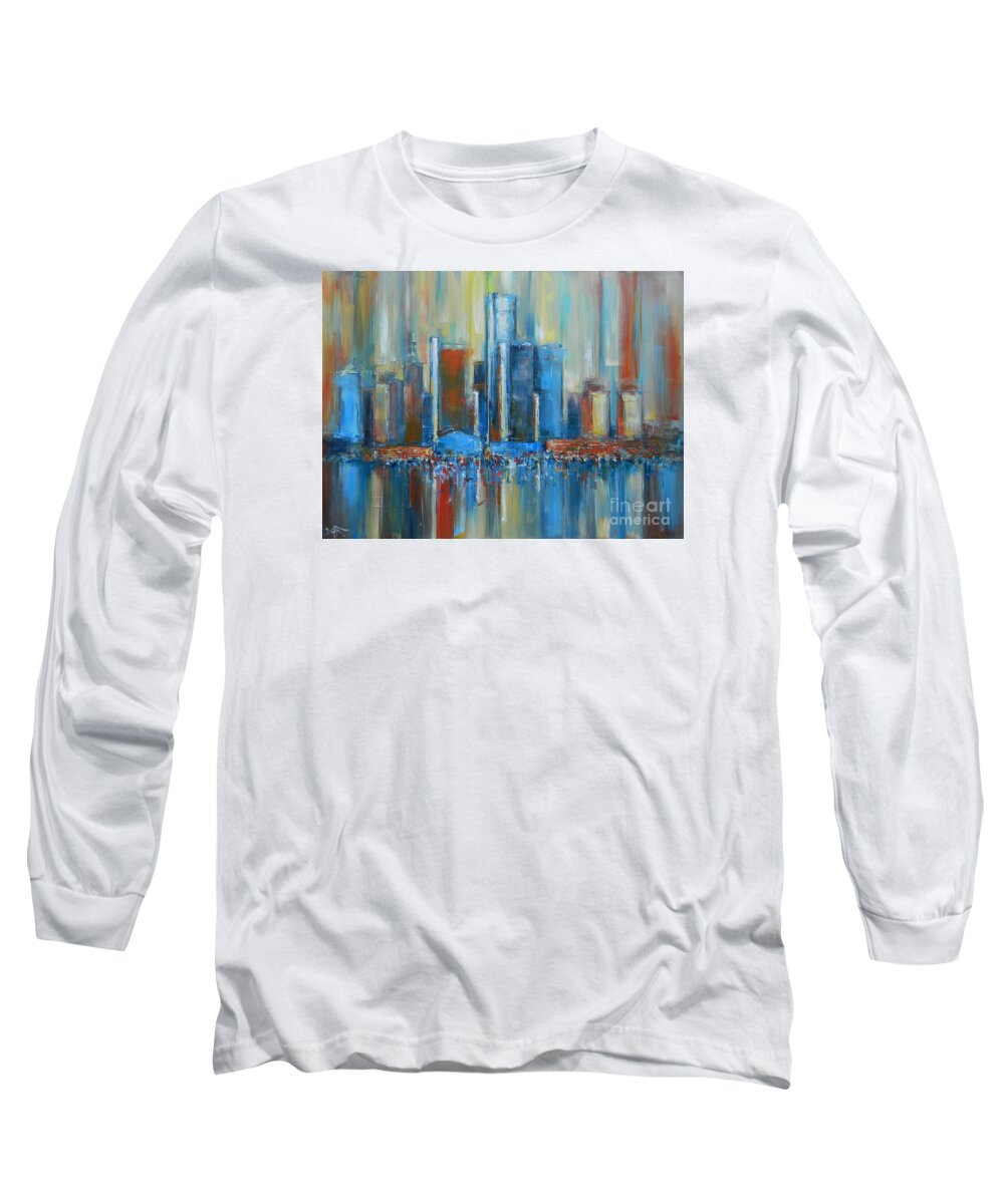 Cityscape Long Sleeve T-Shirt featuring the painting Detroit, Renaissance City by Dan Campbell
