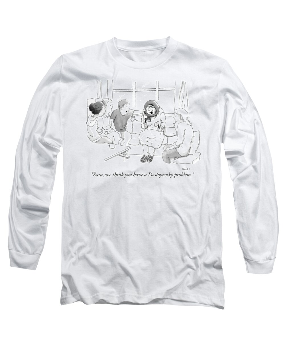 sara Long Sleeve T-Shirt featuring the drawing Dostoyevsky problem by Navied Mahdavian