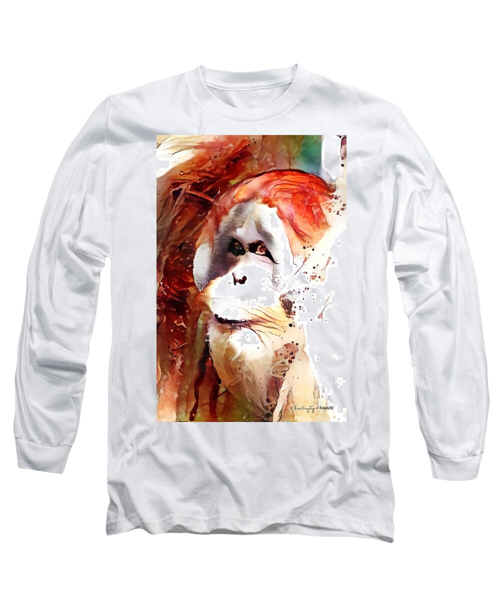 Orangutang Long Sleeve T-Shirt featuring the painting Endangered by Chris Armytage