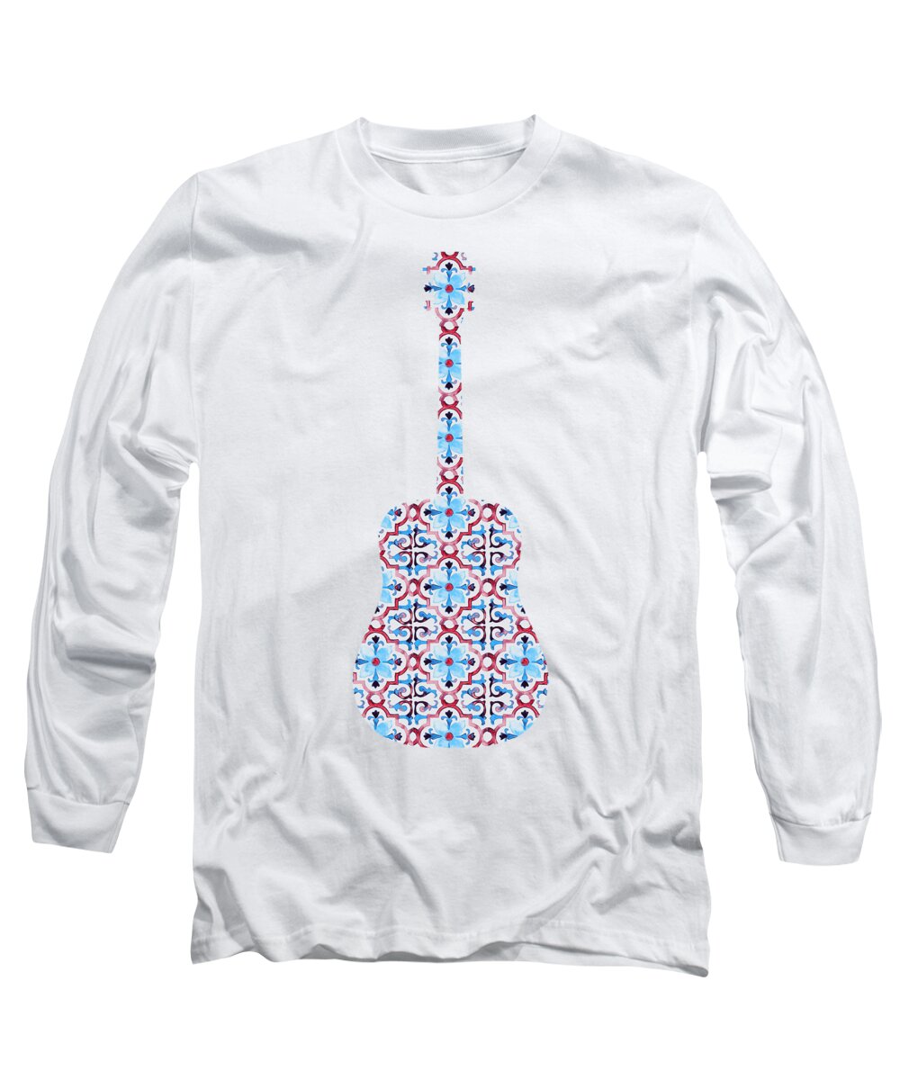 Guitar Silhouette Long Sleeve T-Shirt featuring the painting Flamenco Guitar - 09 by AM FineArtPrints