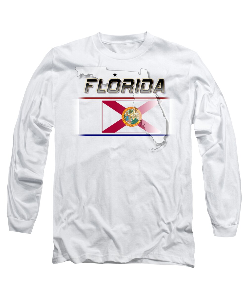 Florida Long Sleeve T-Shirt featuring the digital art Florida State Horizontal Print by Rick Bartrand