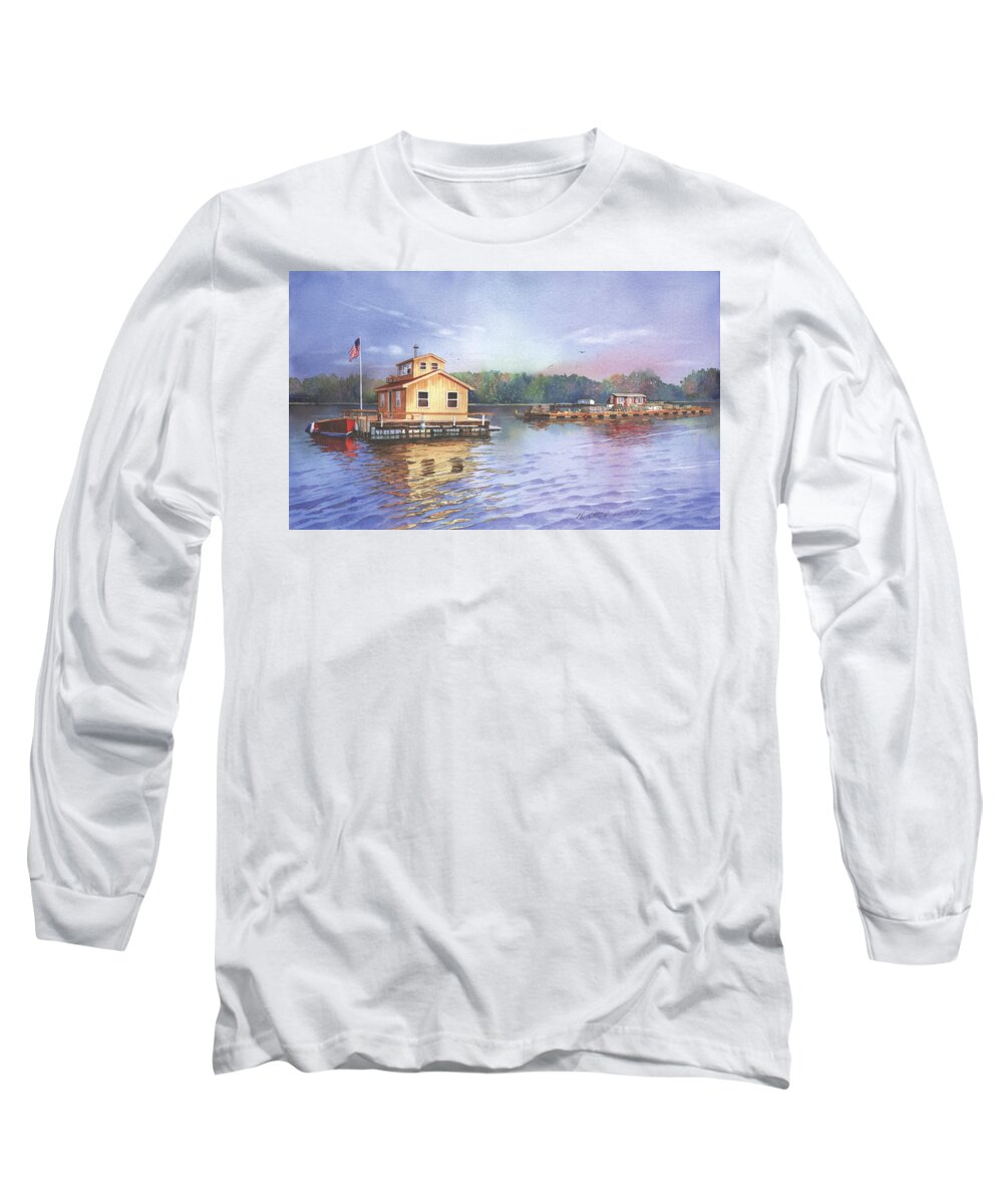 Glen Island Long Sleeve T-Shirt featuring the painting Glen Island Creek Houseboats by Marguerite Chadwick-Juner