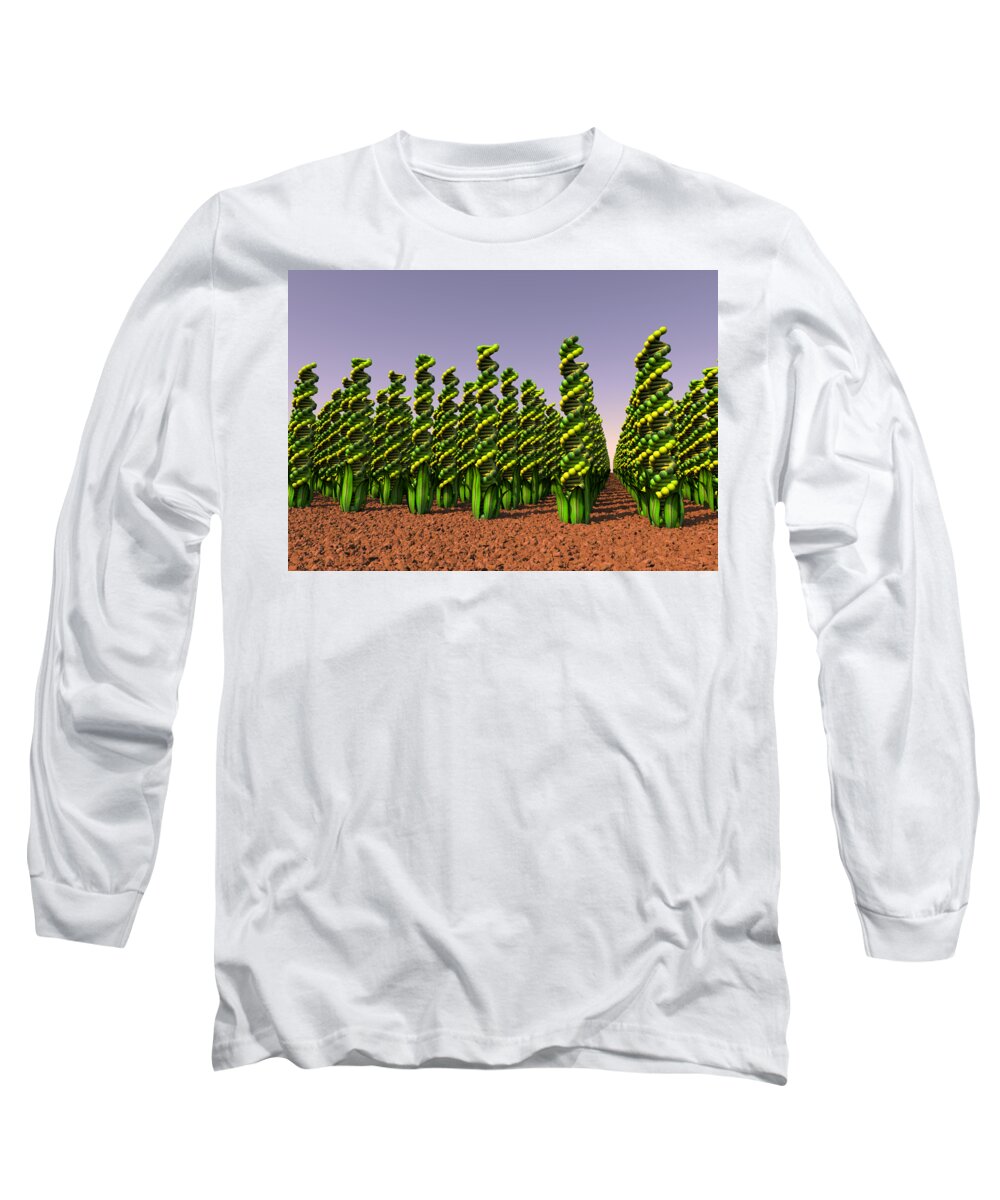  Agriculture Long Sleeve T-Shirt featuring the digital art GM Crops Landscape by Russell Kightley