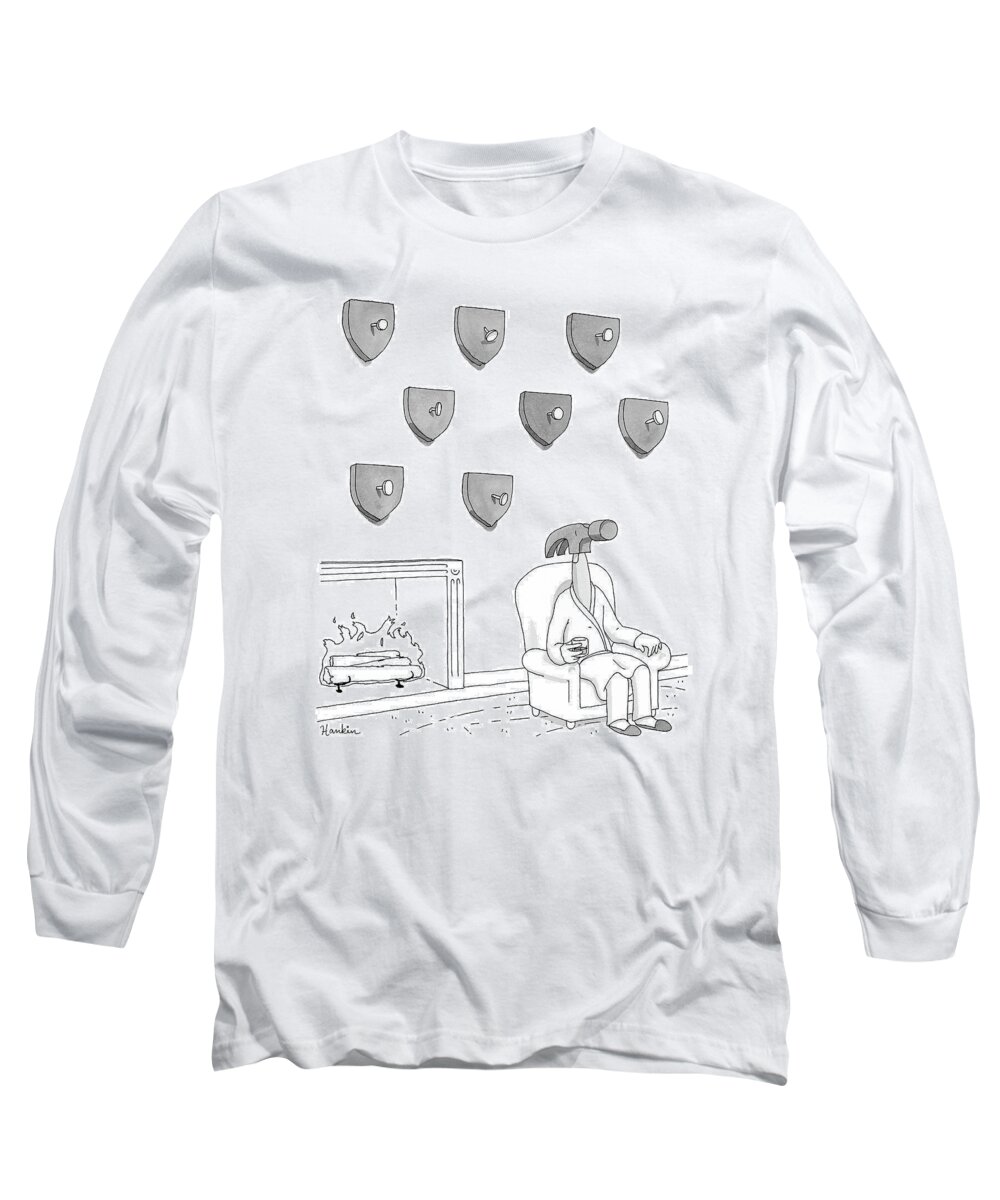 Captionless Long Sleeve T-Shirt featuring the drawing Hammer and Nails by Charlie Hankin