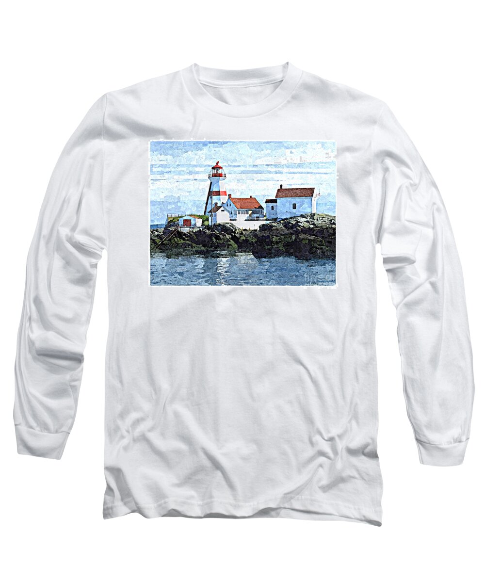 Bay Of Fundy Long Sleeve T-Shirt featuring the digital art Head Harbour Lighthouse, Campobello, NB by Art MacKay