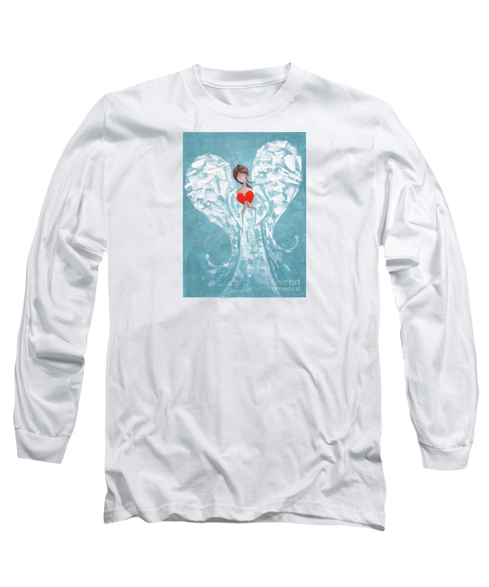 Painting Long Sleeve T-Shirt featuring the painting Heard on High Angel - blue heart by Annie Troe