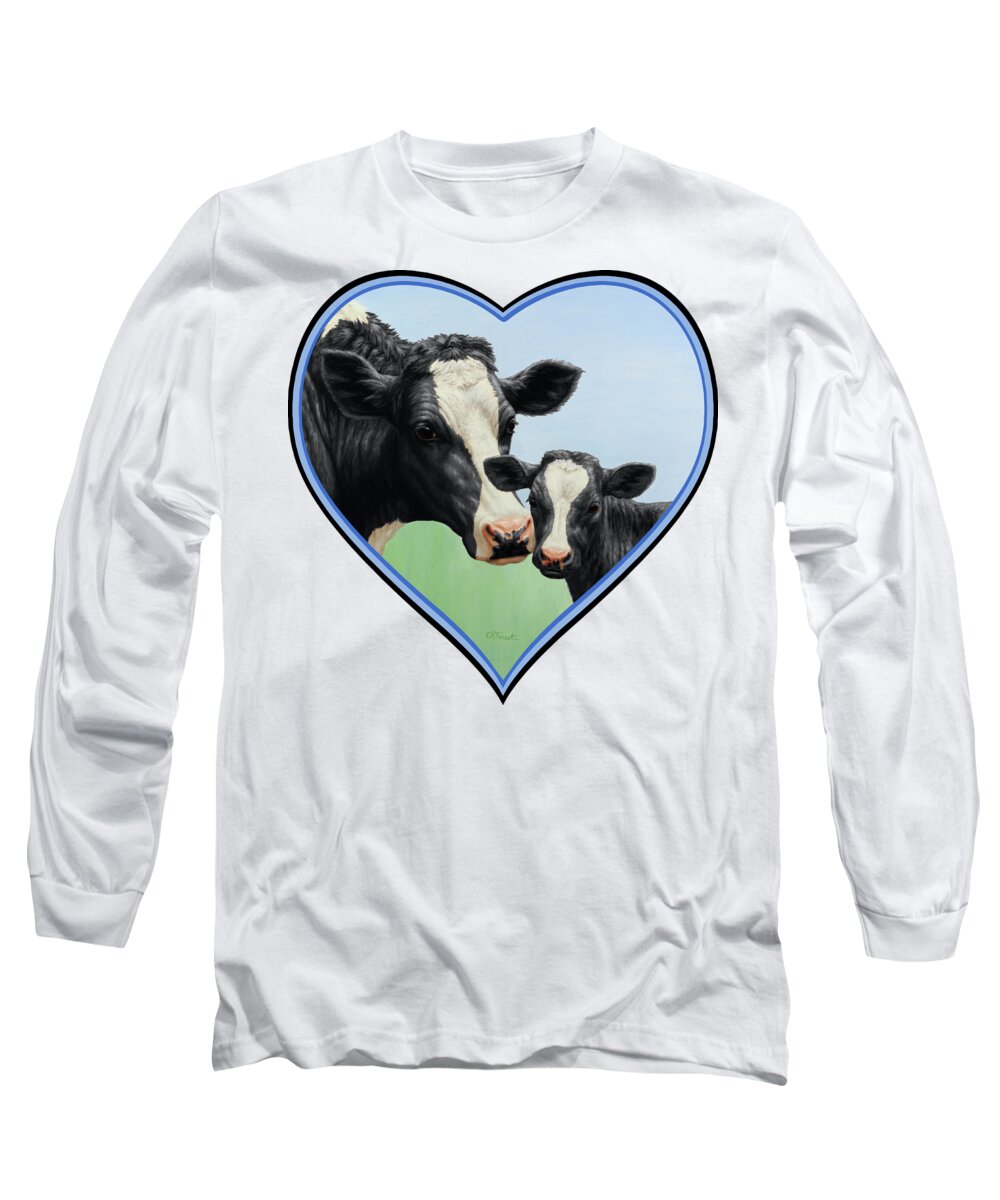 Cow Long Sleeve T-Shirt featuring the painting Holstein Cow and Calf by Crista Forest