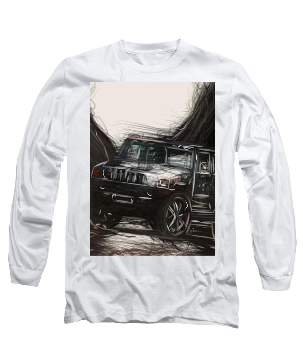 Hummer Long Sleeve T-Shirt featuring the digital art Hummer H2 Drawing by CarsToon Concept