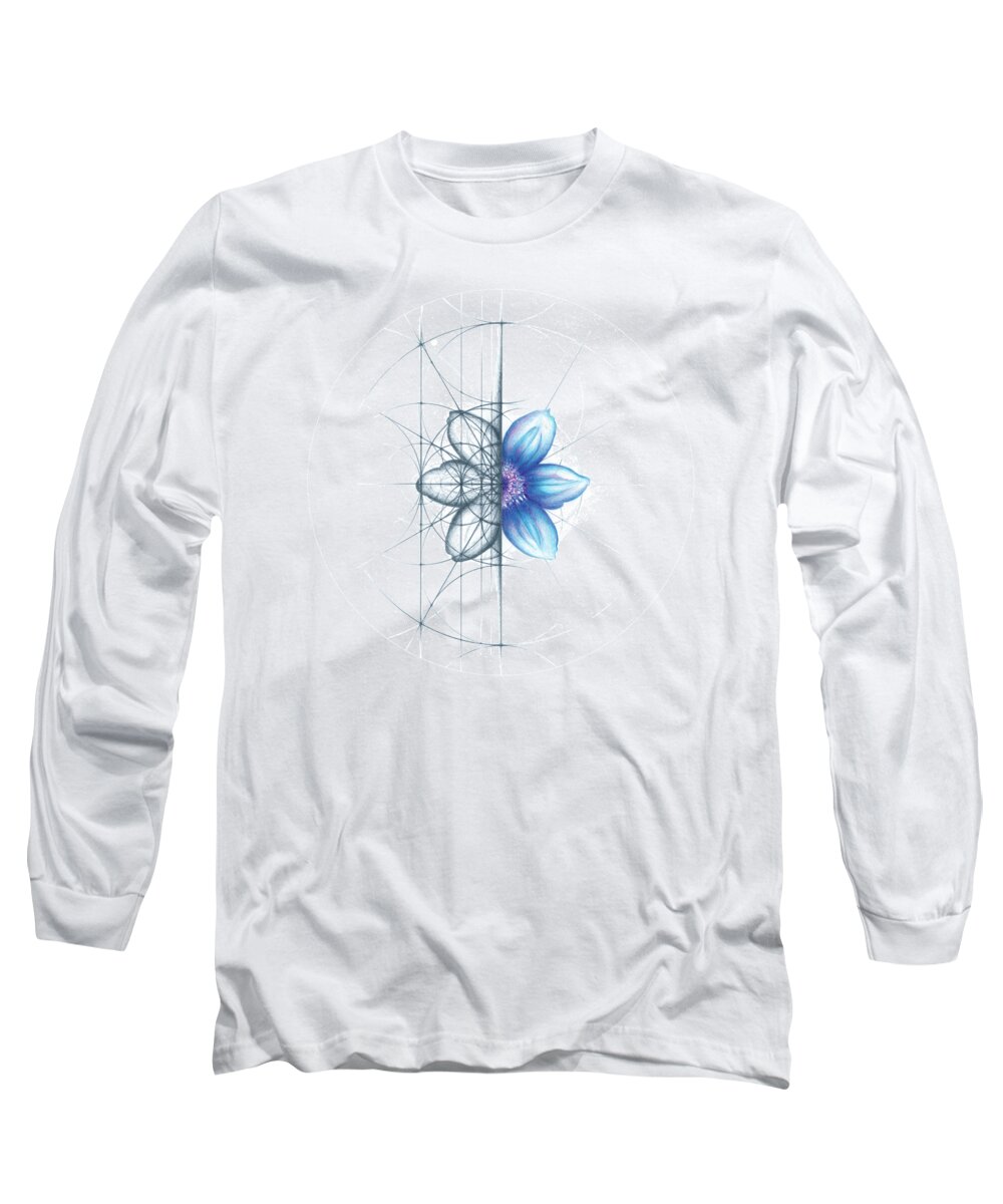 Clematis Long Sleeve T-Shirt featuring the drawing Intuitive Geometry Clematis Flower by Nathalie Strassburg