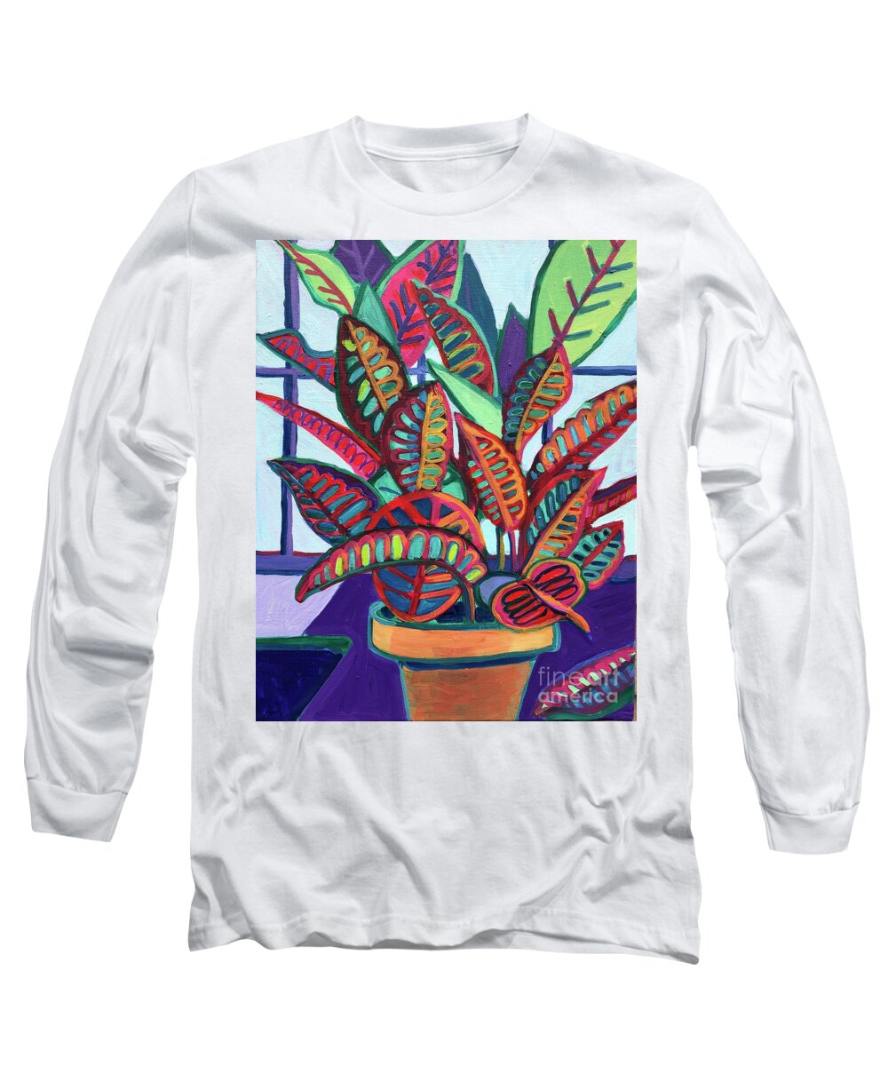 Plants Long Sleeve T-Shirt featuring the painting Jeffs Croton Petra by Debra Bretton Robinson