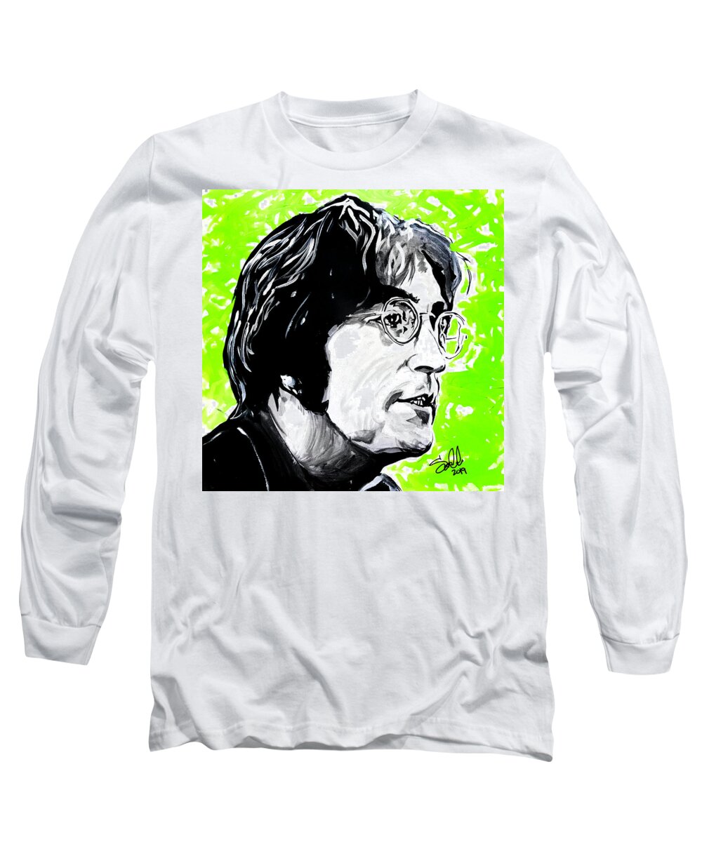 John Lennon Long Sleeve T-Shirt featuring the painting John by Sergio Gutierrez