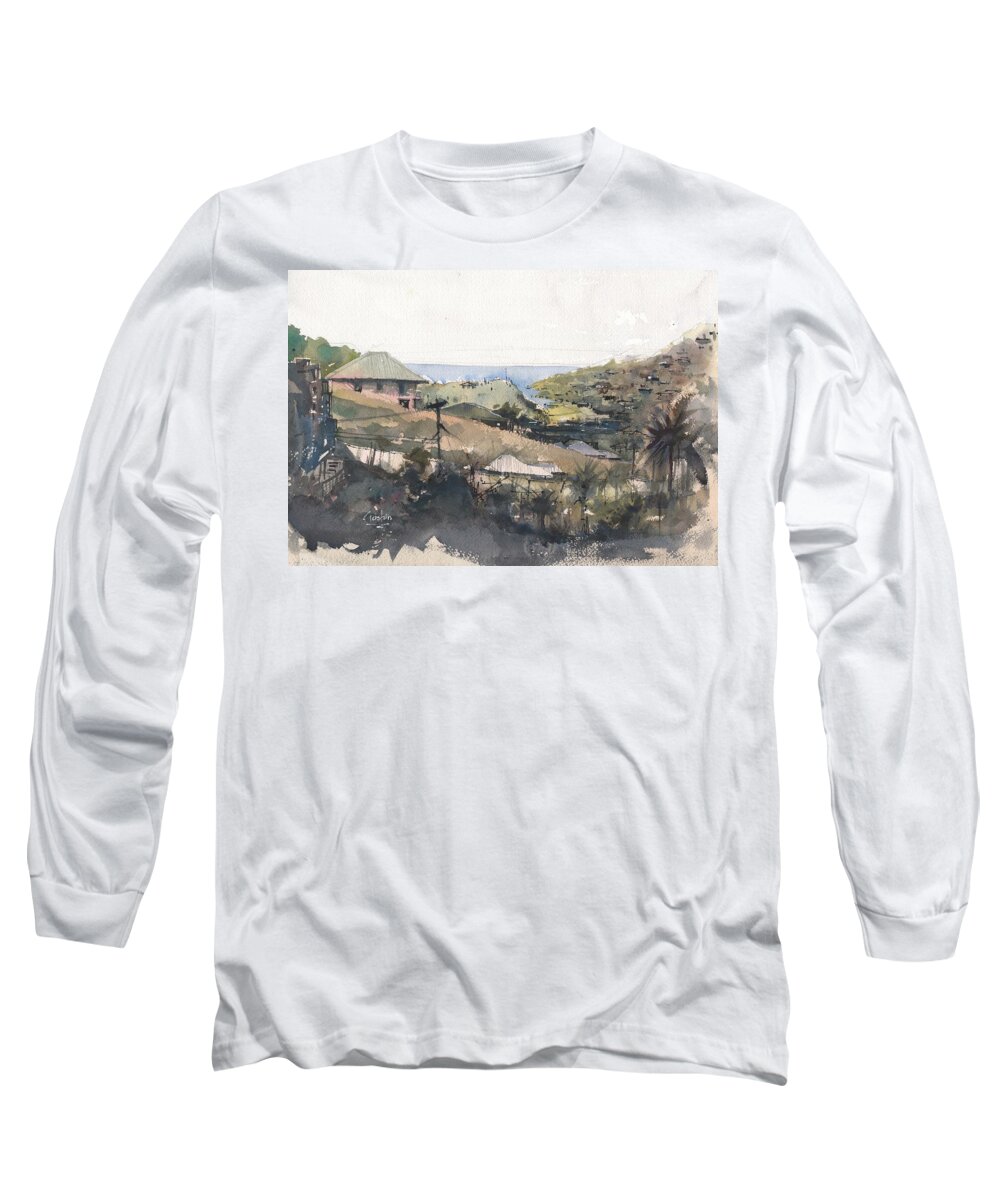 Kingstown Long Sleeve T-Shirt featuring the painting Kingstown Blue by Gaston McKenzie