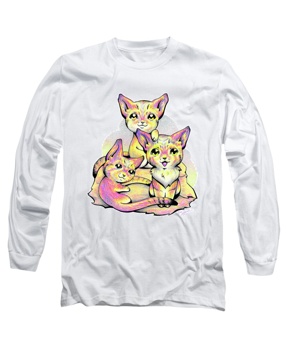 Colorful Long Sleeve T-Shirt featuring the drawing Kolorful Kitties by Sipporah Art and Illustration