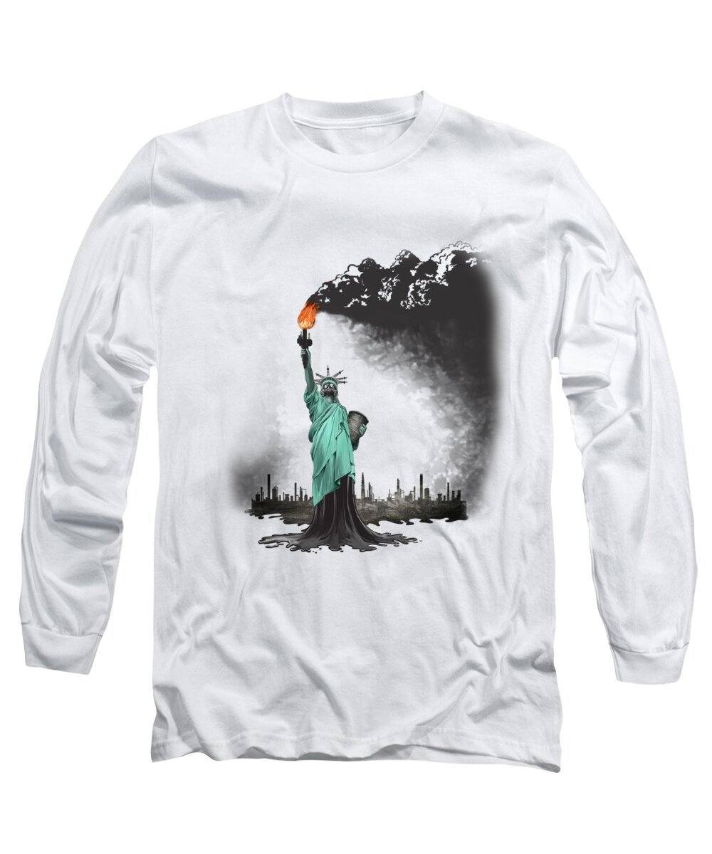 Usa Long Sleeve T-Shirt featuring the painting Liberty Oil by Sassan Filsoof