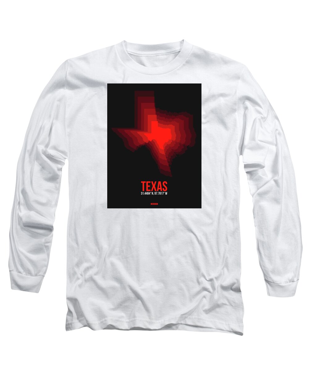 Texas Map Long Sleeve T-Shirt featuring the digital art Map of Texas Red by Naxart Studio