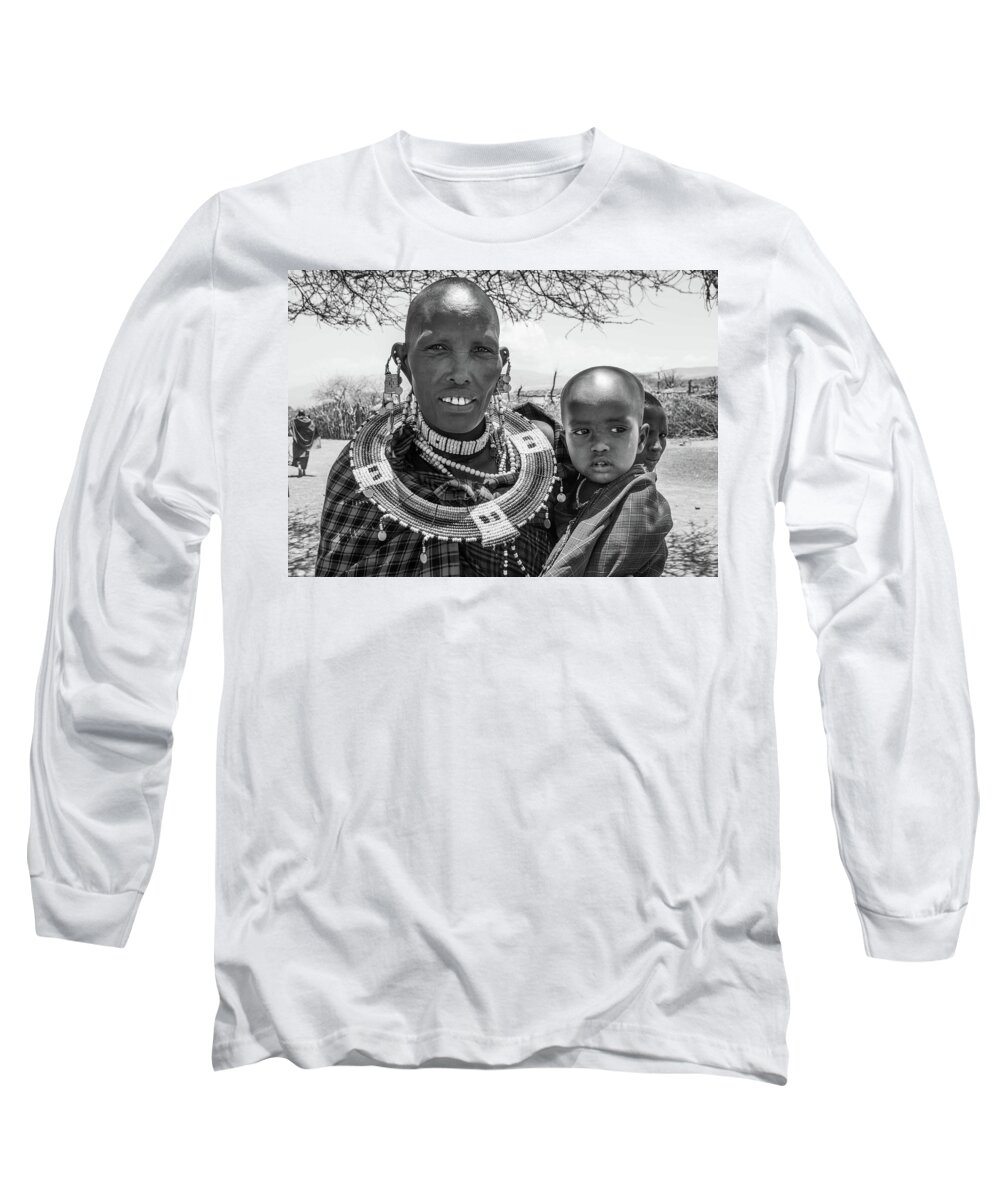 Portrait Long Sleeve T-Shirt featuring the photograph Masaai Mother and child by Mache Del Campo