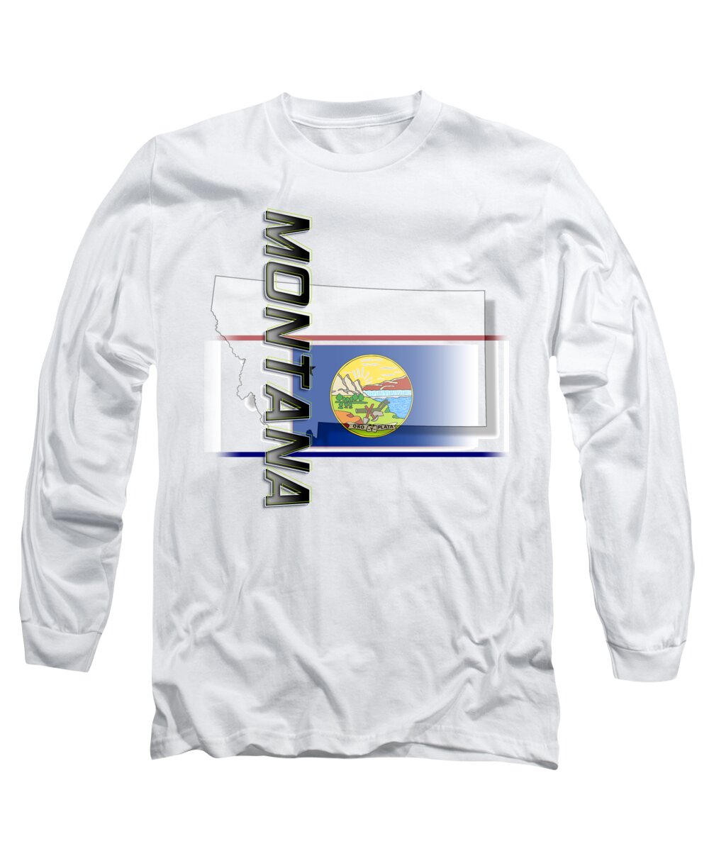 Montana Long Sleeve T-Shirt featuring the digital art Montana State Vertical Print by Rick Bartrand