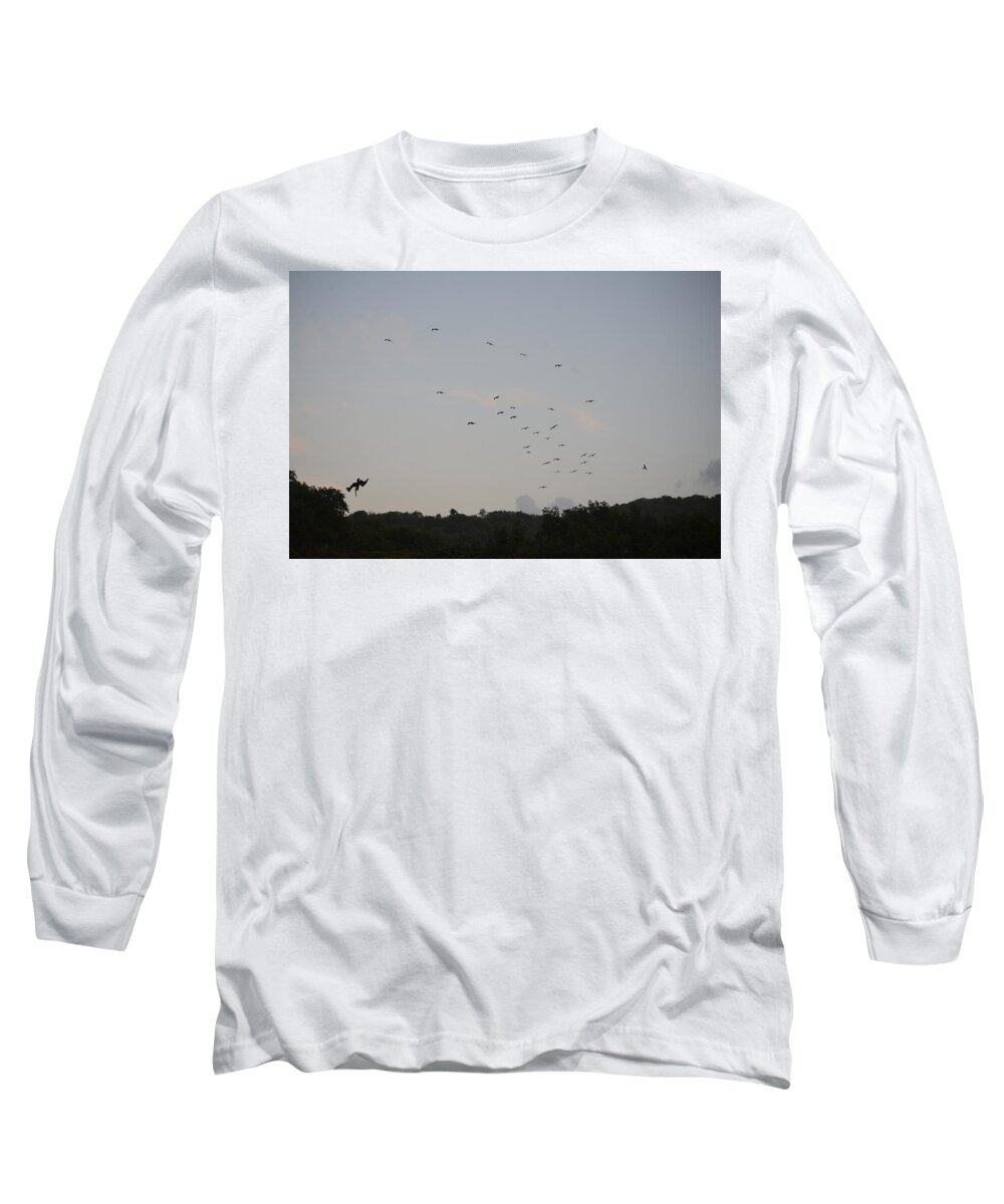 Brown Pelican Long Sleeve T-Shirt featuring the photograph Morning Flock Rise by Climate Change VI - Sales