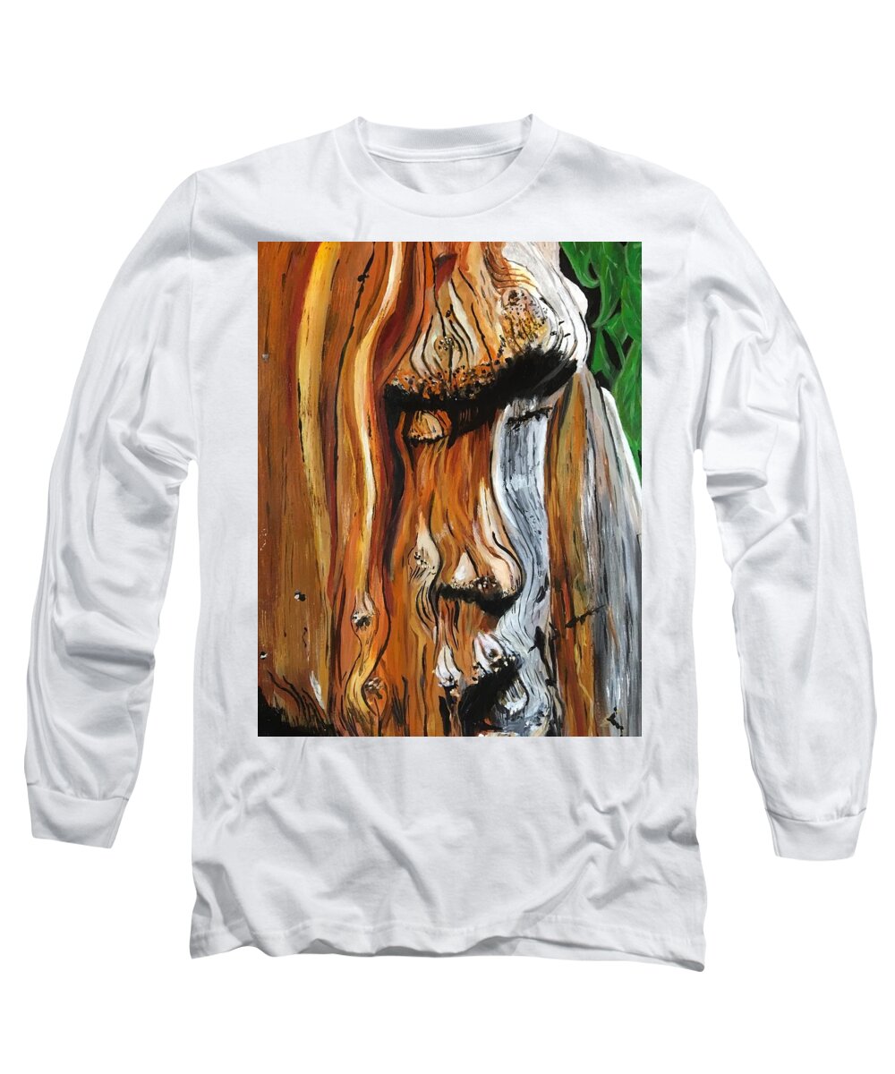 Wood Long Sleeve T-Shirt featuring the painting Mr Stump I Presume? by Julie Wittwer